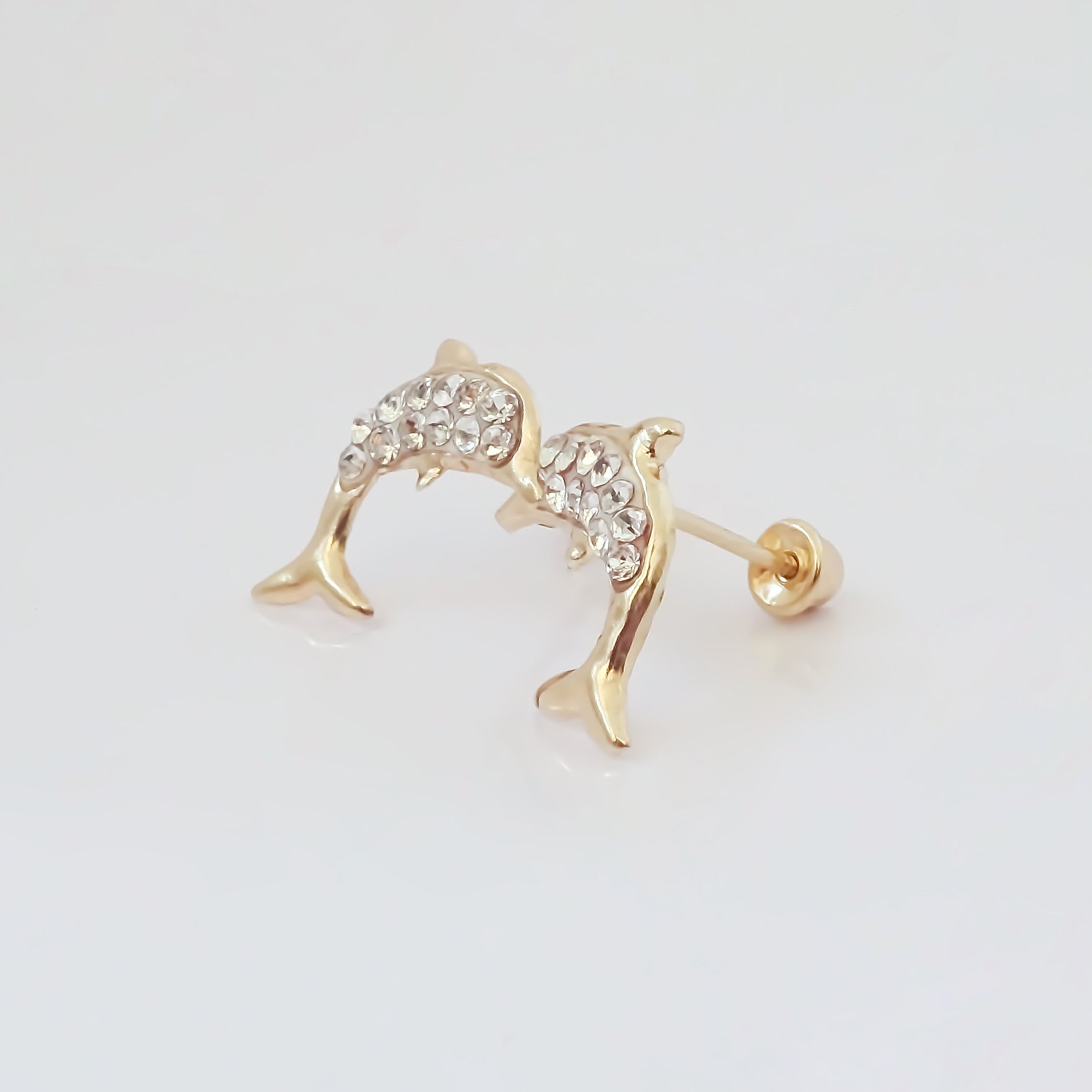 Amor Eterno - Broqueles Aretes Delfín Diamantes / Oro 10k