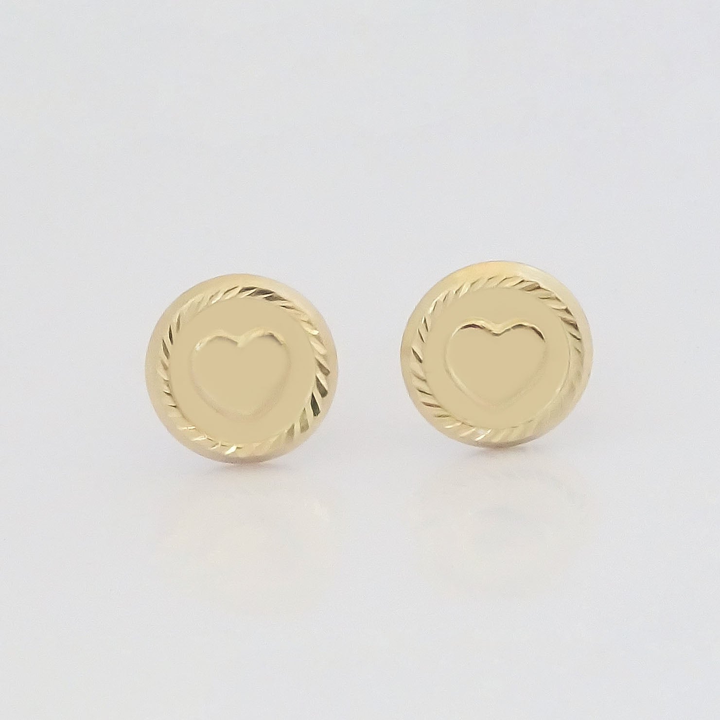Amor Eterno - Broqueles / Botón Corazón / Aretes Oro 10k
