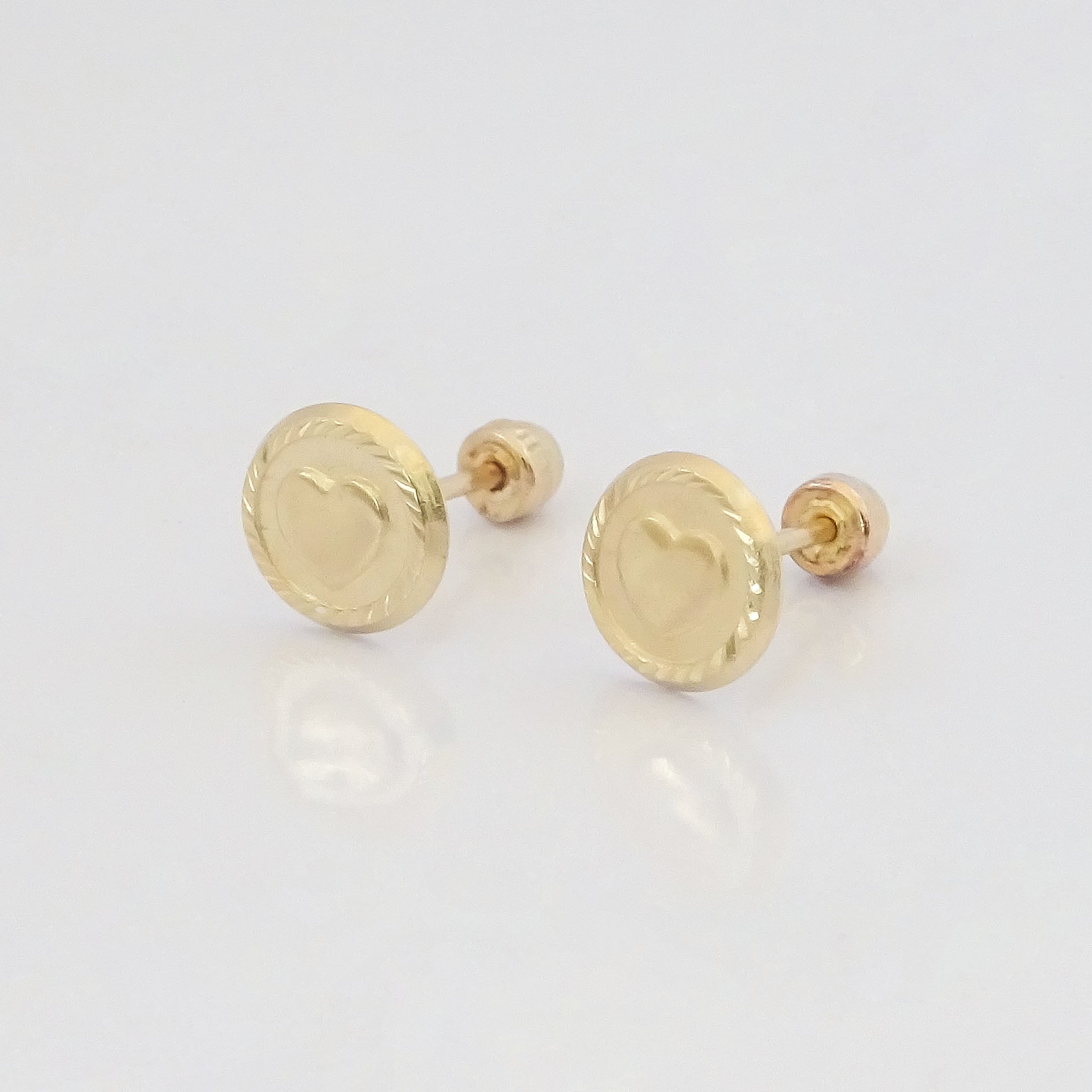 Amor Eterno - Broqueles / Botón Corazón / Aretes Oro 10k