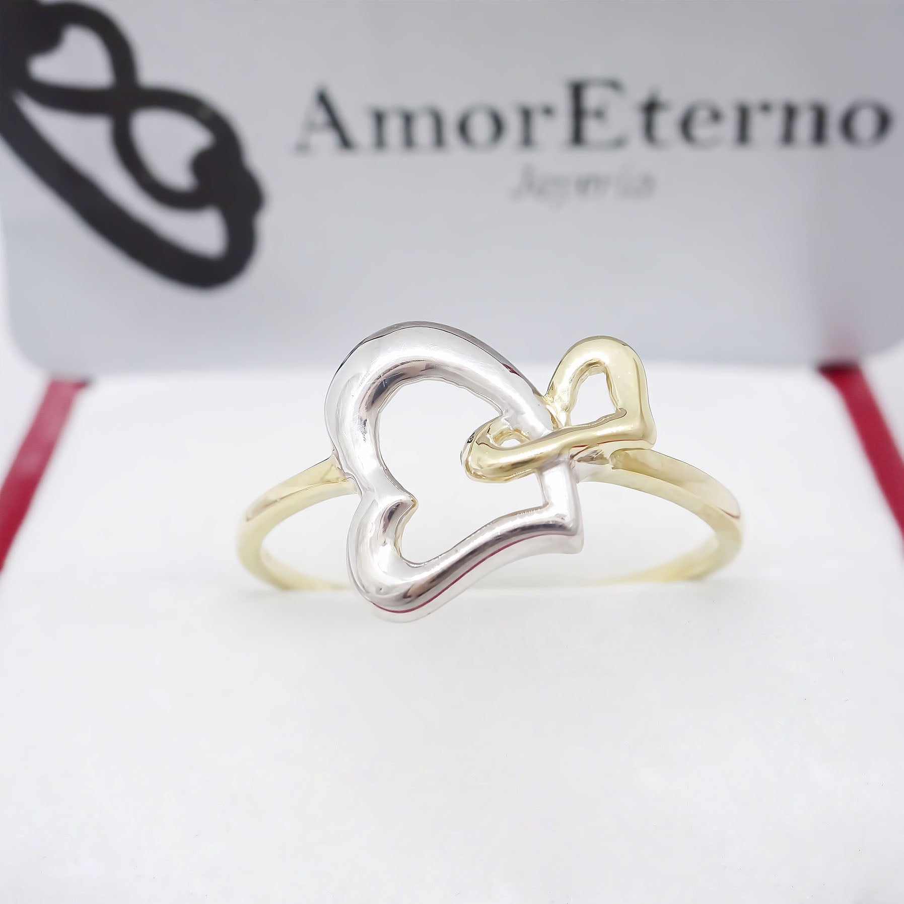 Amor Eterno - Anillo Corazones Unidos / Oro 10k Sólido