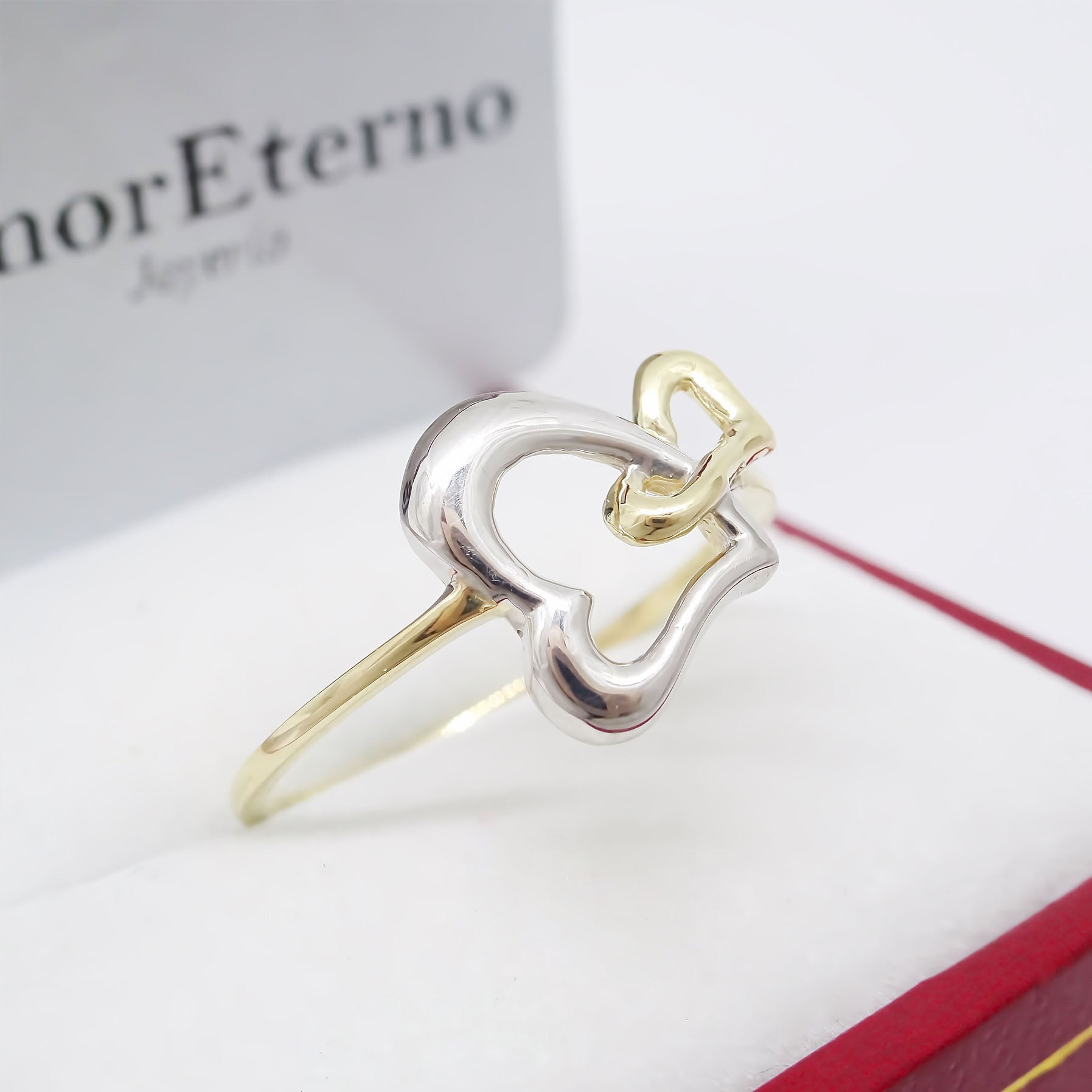 Amor Eterno - Anillo Corazones Unidos / Oro 10k Sólido