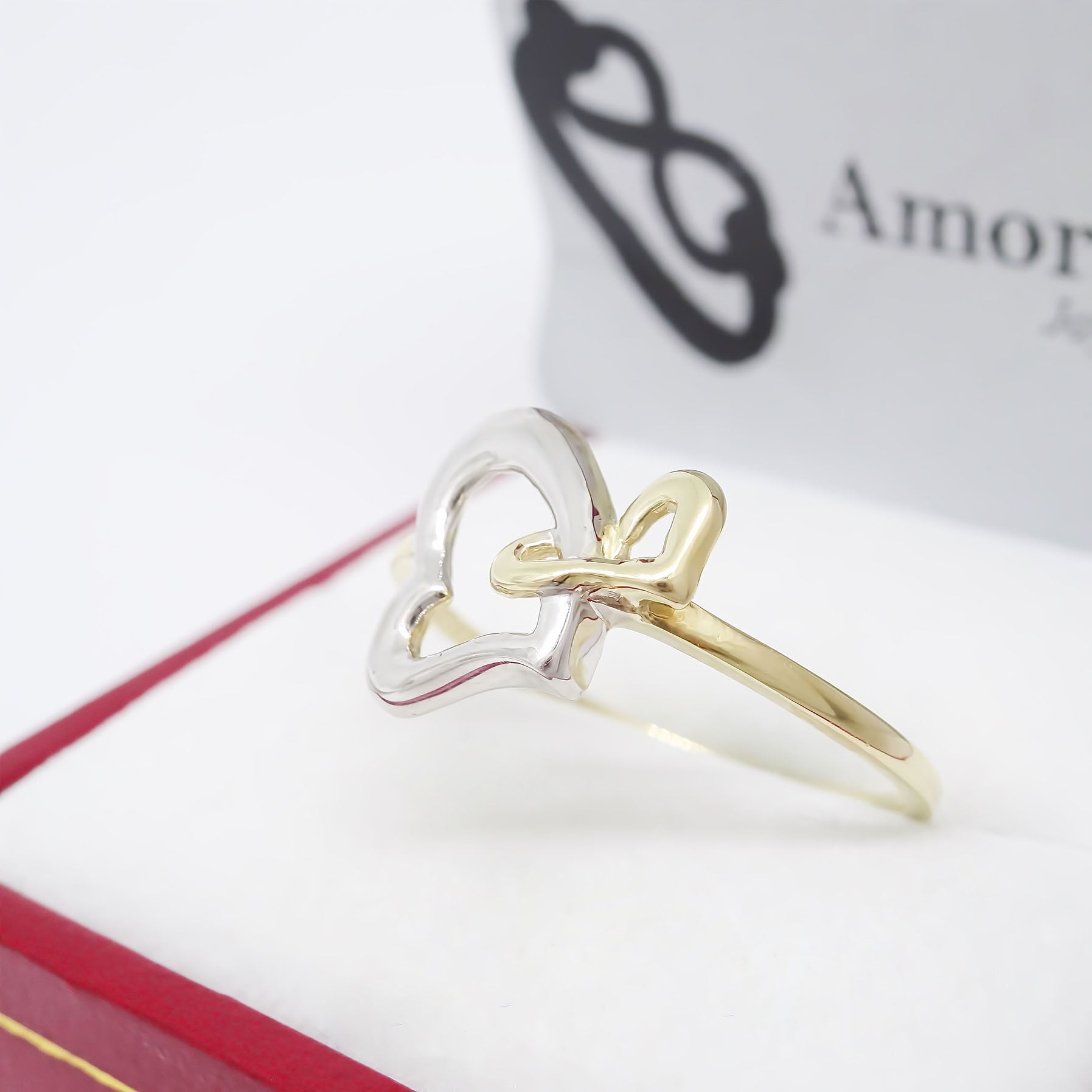 Amor Eterno - Anillo Corazones Unidos / Oro 10k Sólido
