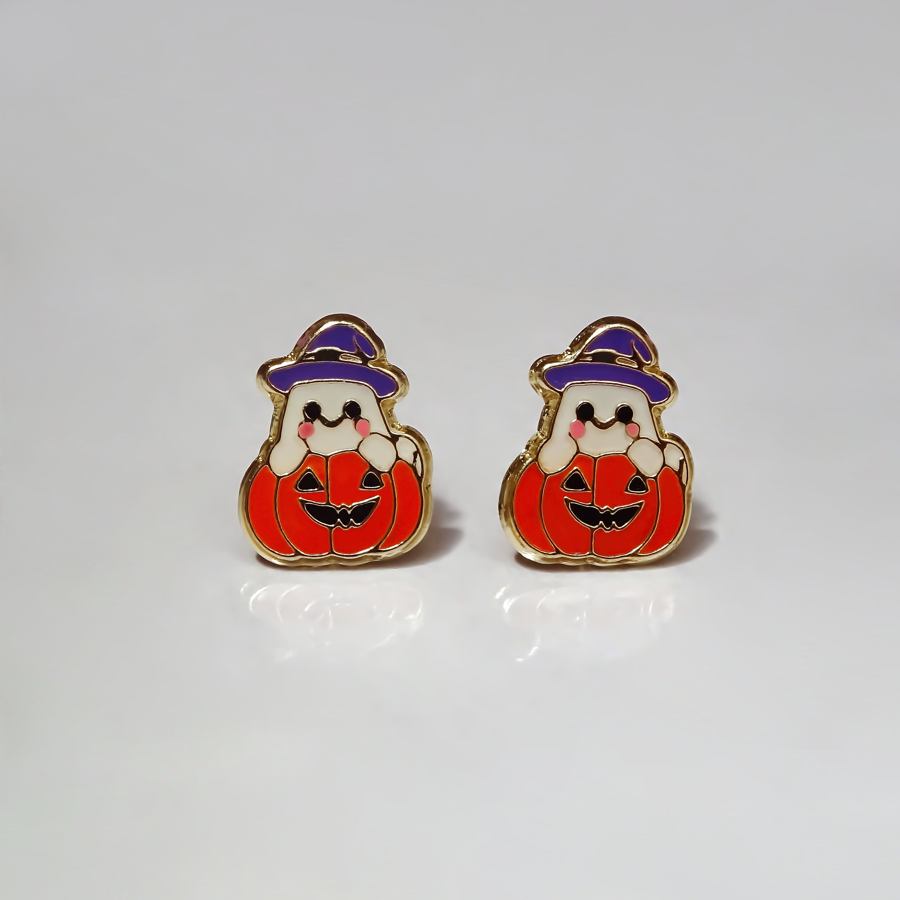 Amor Eterno - Broqueles Calabaza Fantasma / Oro Sólido 10k