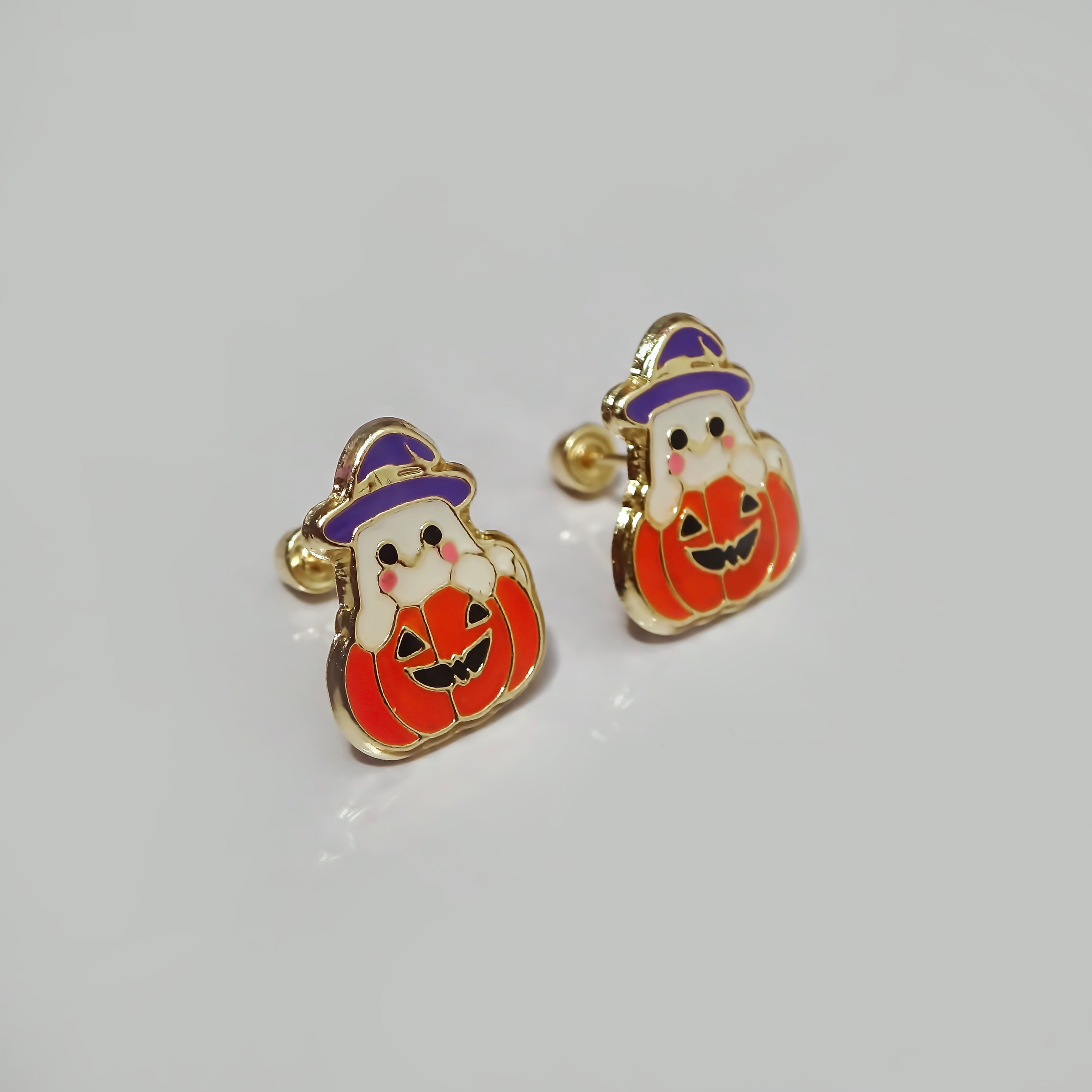 Amor Eterno - Broqueles Calabaza Fantasma / Oro Sólido 10k