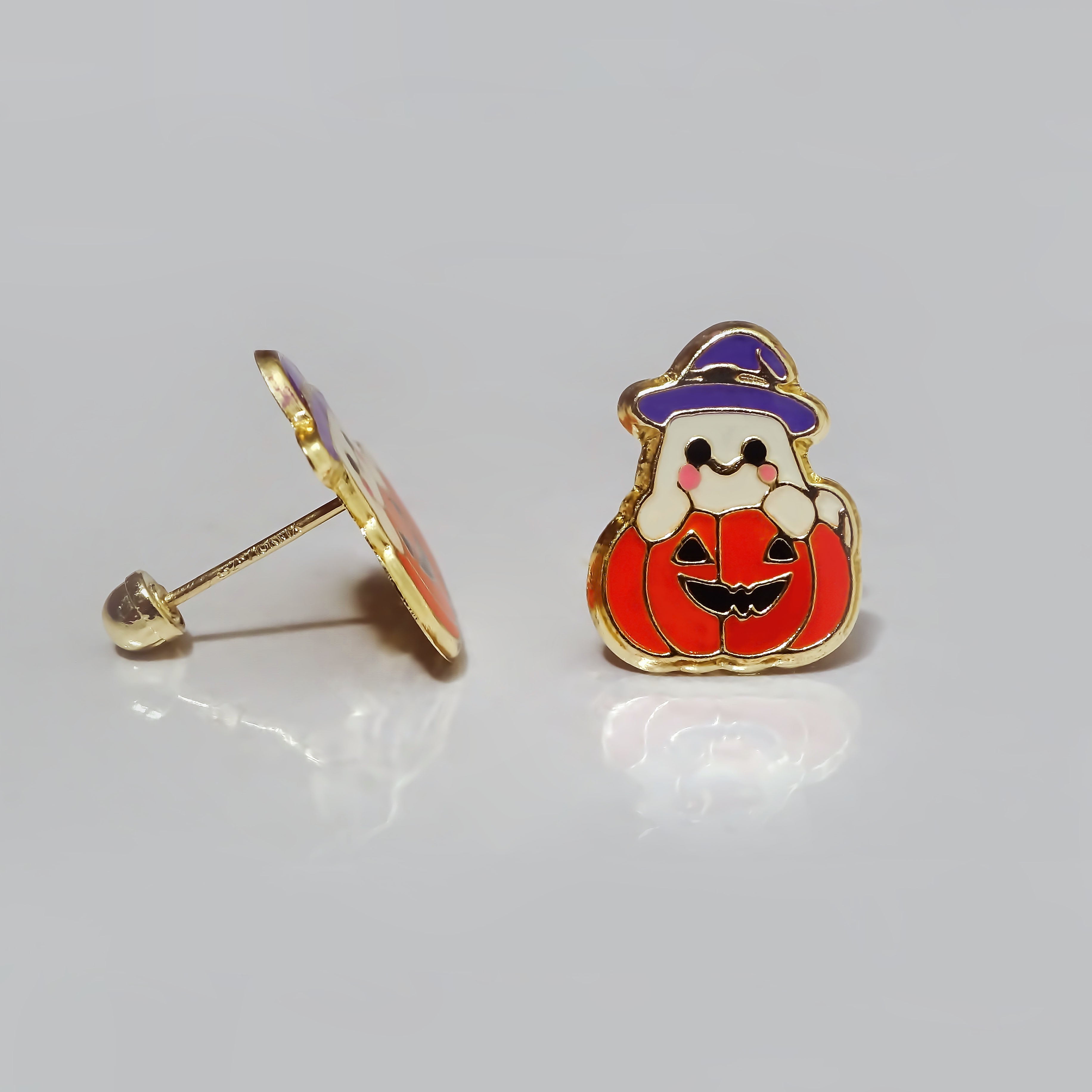 Amor Eterno - Broqueles Calabaza Fantasma / Oro Sólido 10k