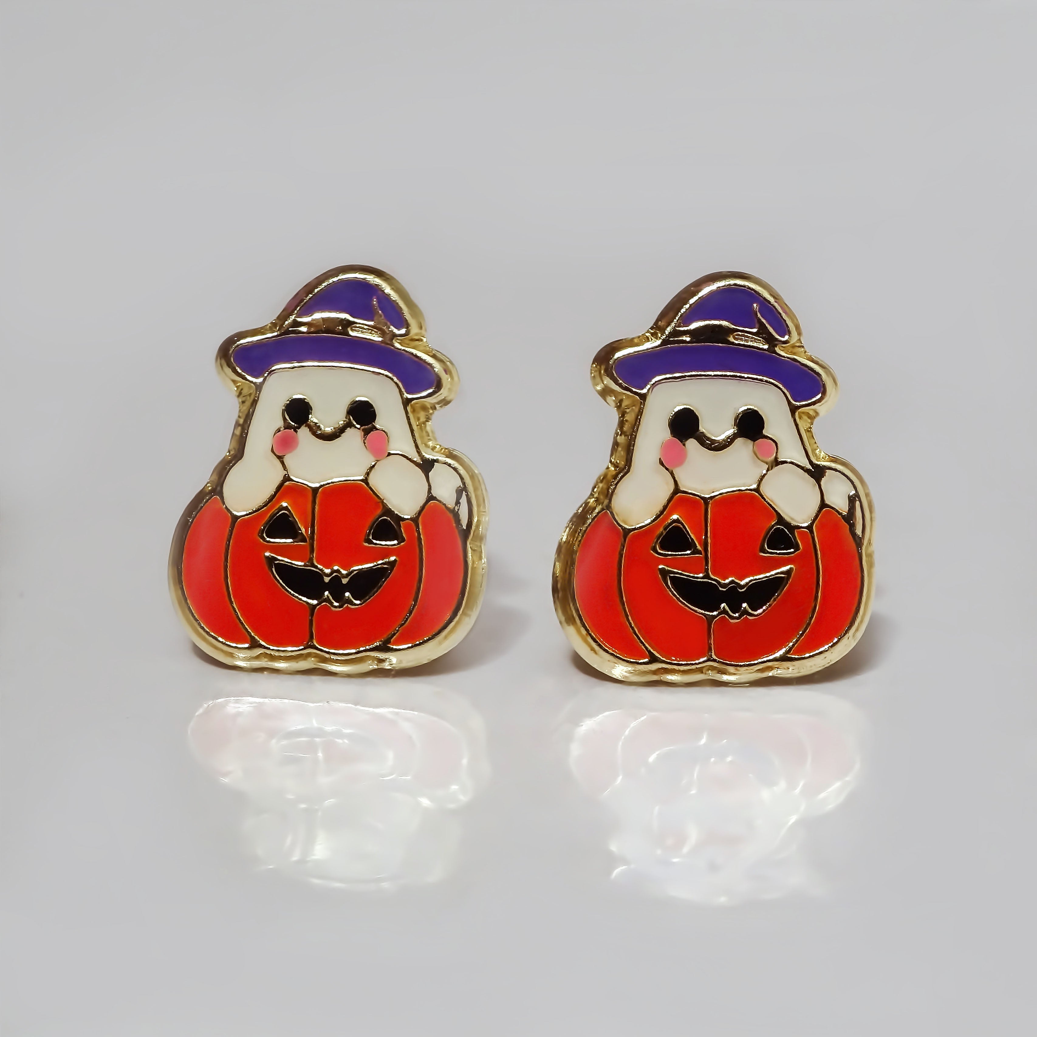 Amor Eterno - Broqueles Calabaza Fantasma / Oro Sólido 10k