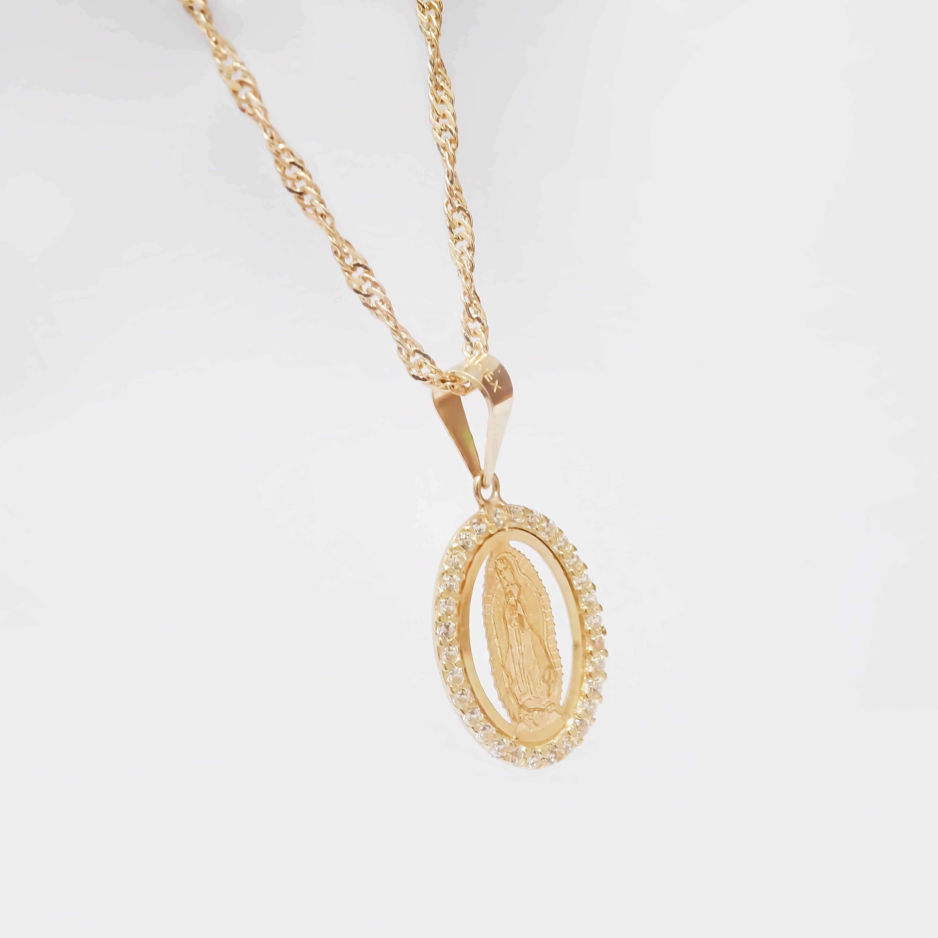 Amor Eterno - Dije Virgen Destello / Oro Sólido 10k