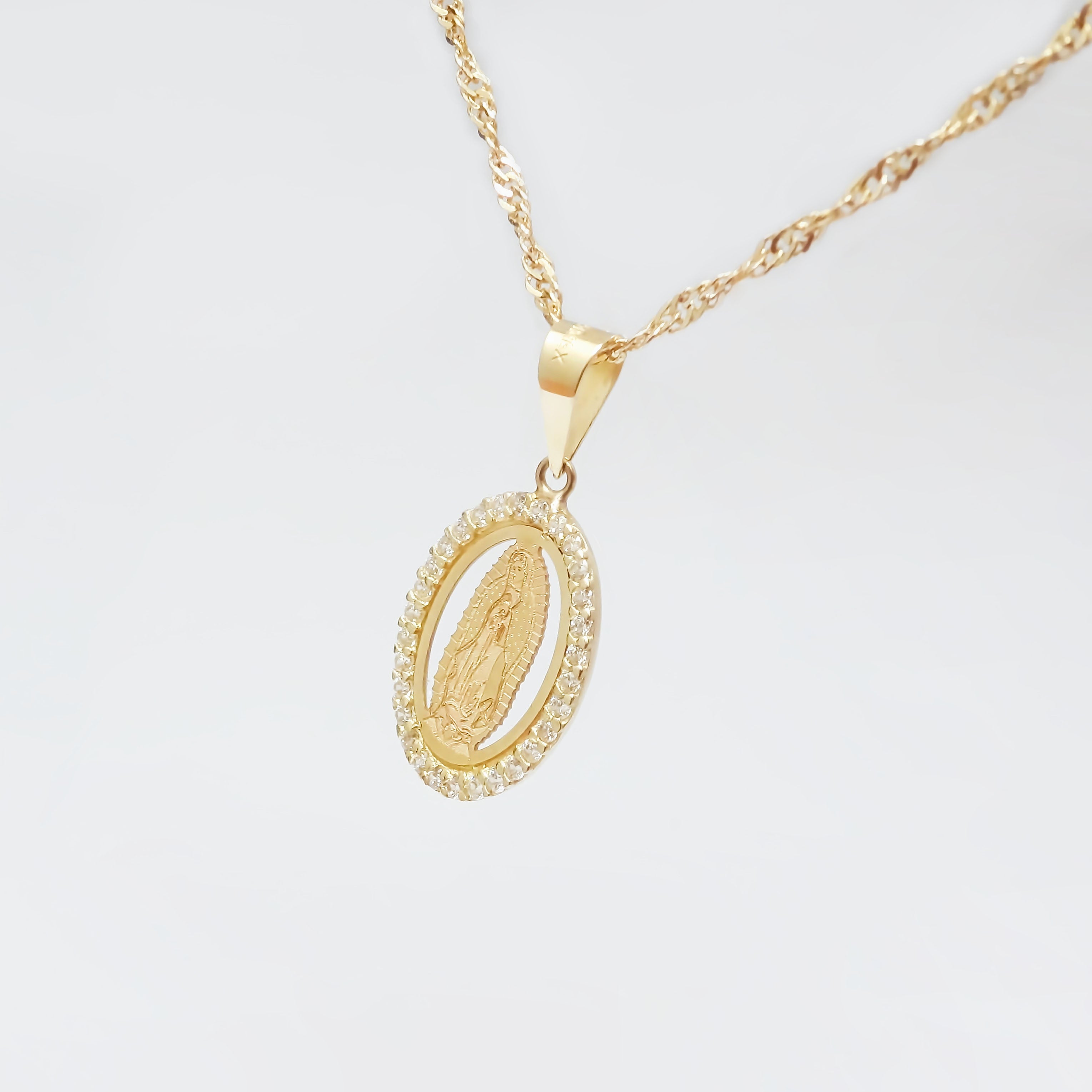 Amor Eterno - Dije Virgen Destello / Oro Sólido 10k