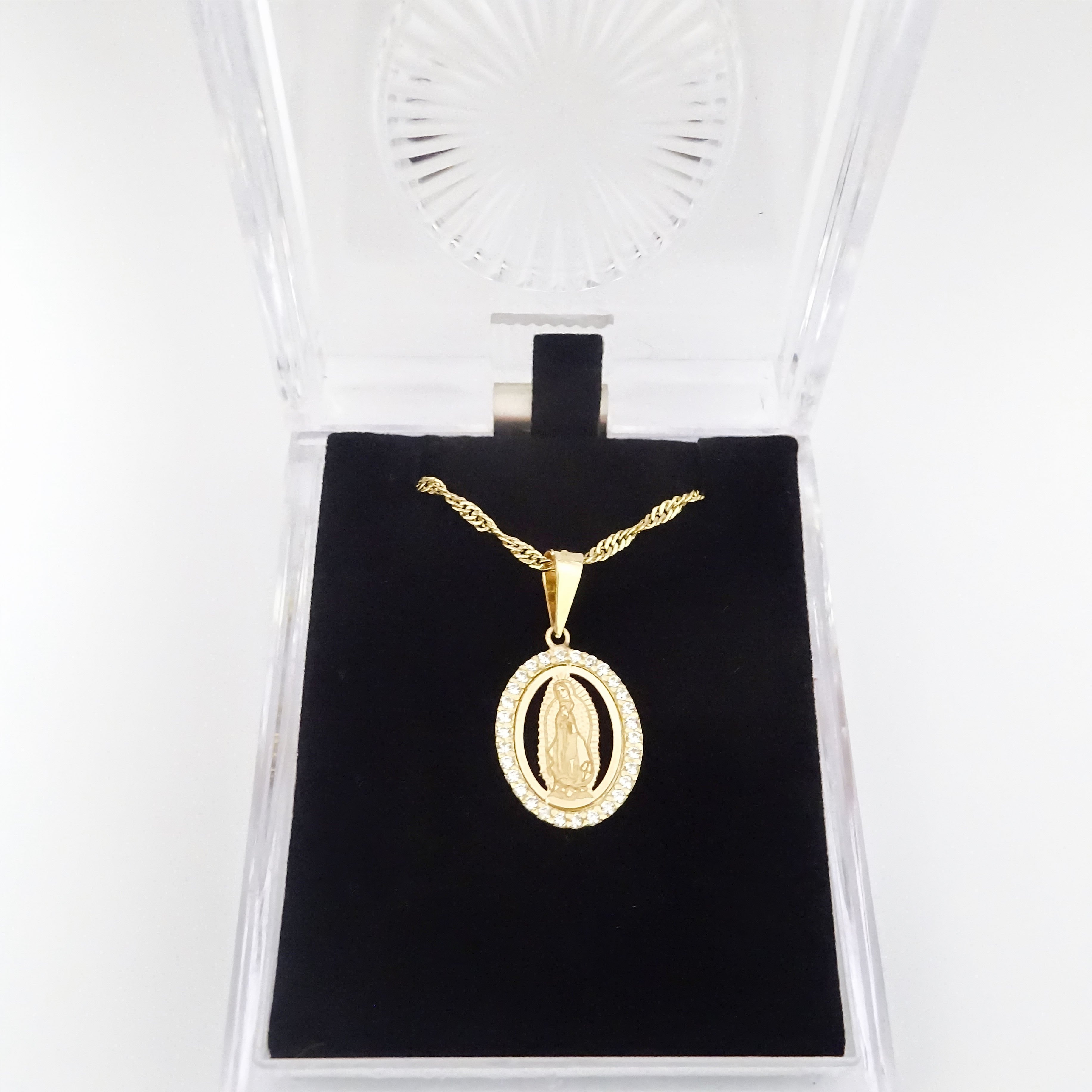 Amor Eterno - Dije Virgen Destello / Oro Sólido 10k