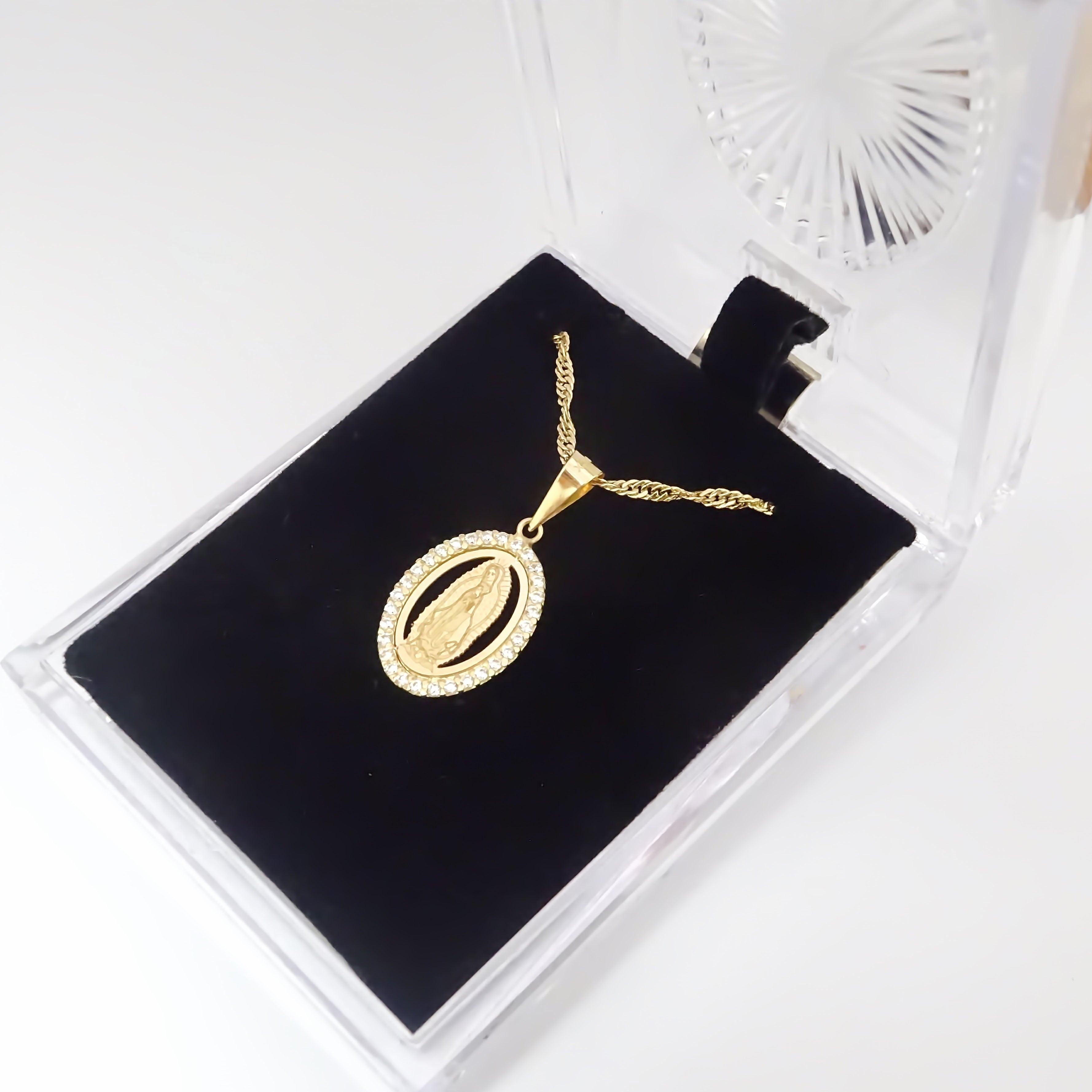 Amor Eterno - Dije Virgen Destello / Oro Sólido 10k