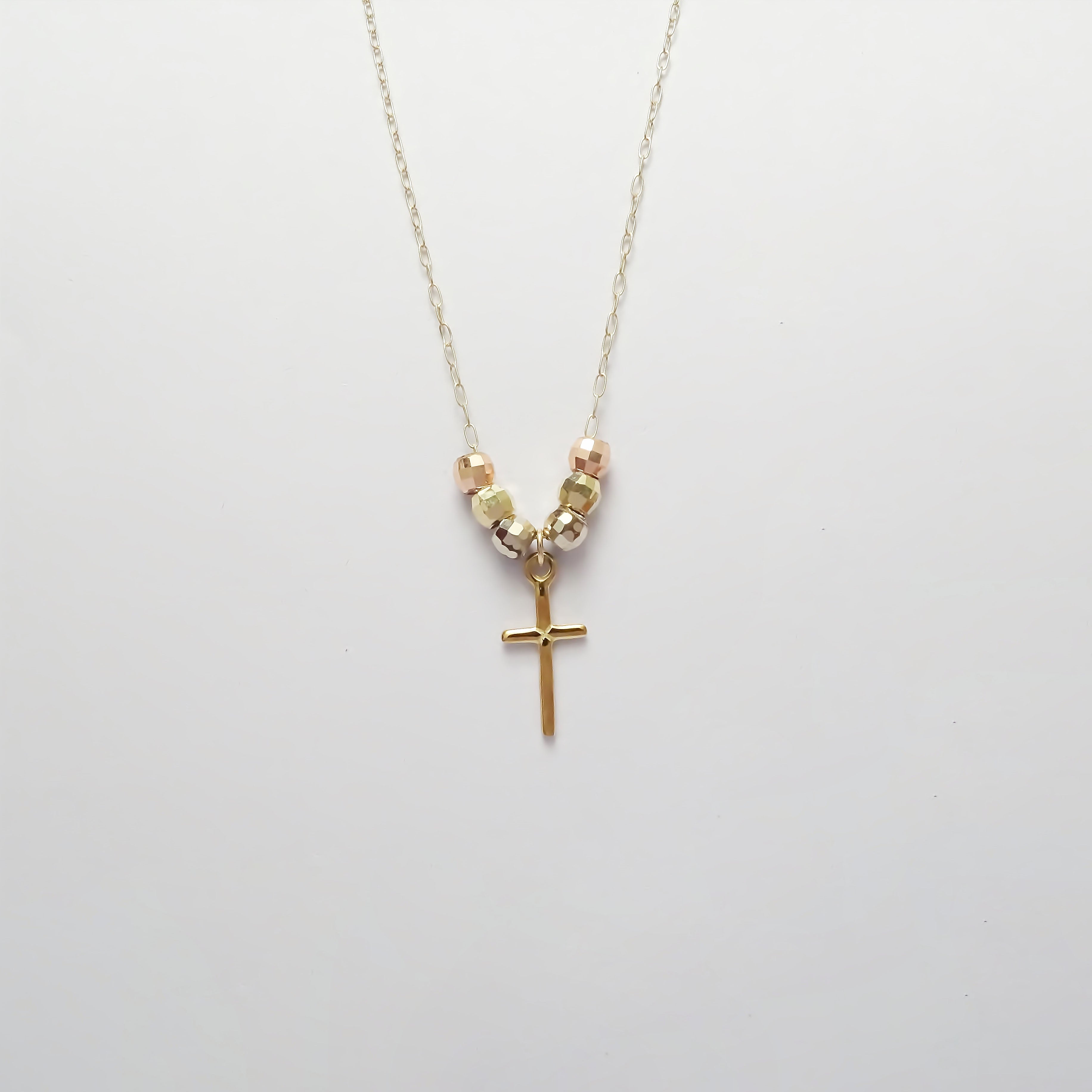 Amor Eterno - Gargantilla Cruz 3 Oros / Oro Sólido 10k