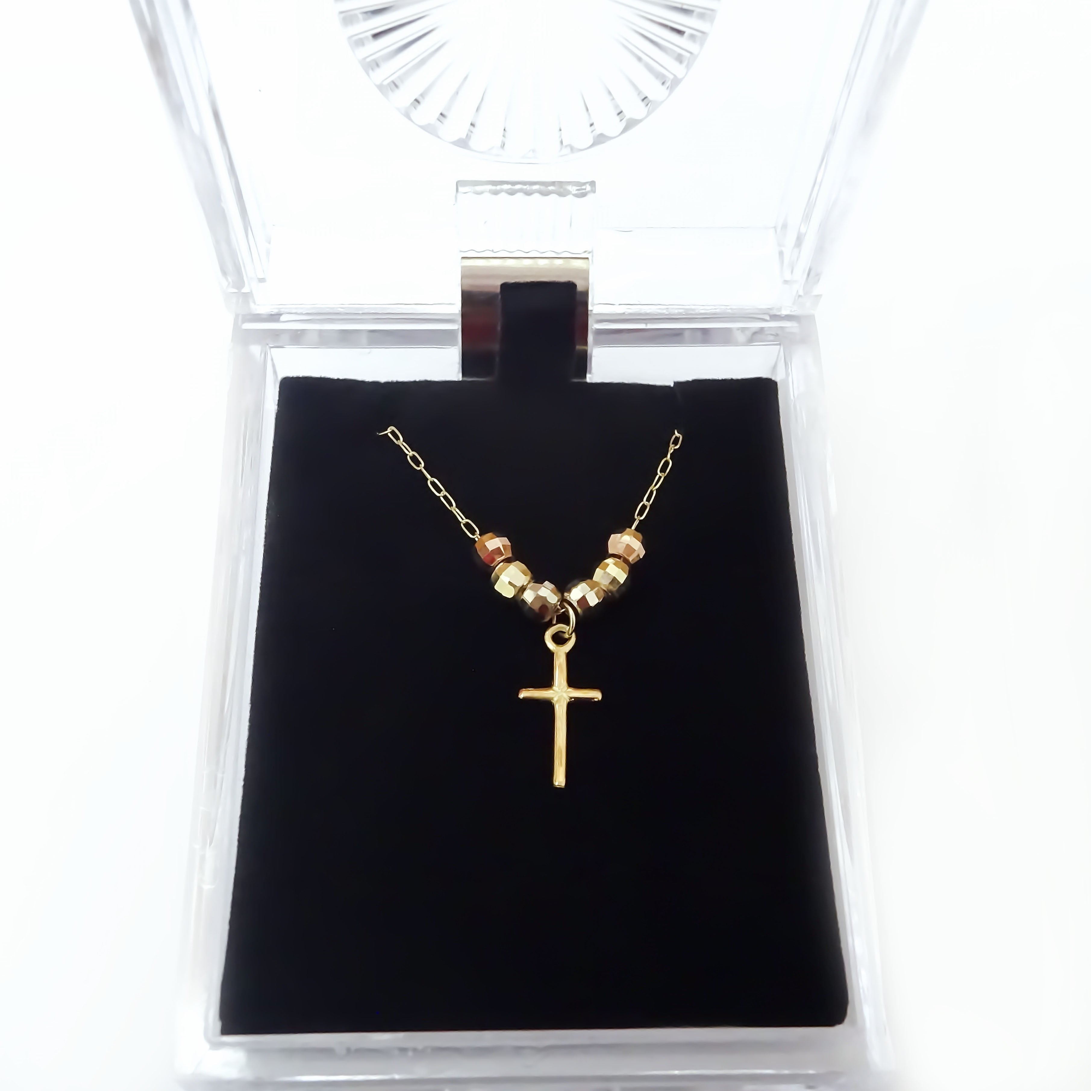 Amor Eterno - Gargantilla Cruz 3 Oros / Oro Sólido 10k