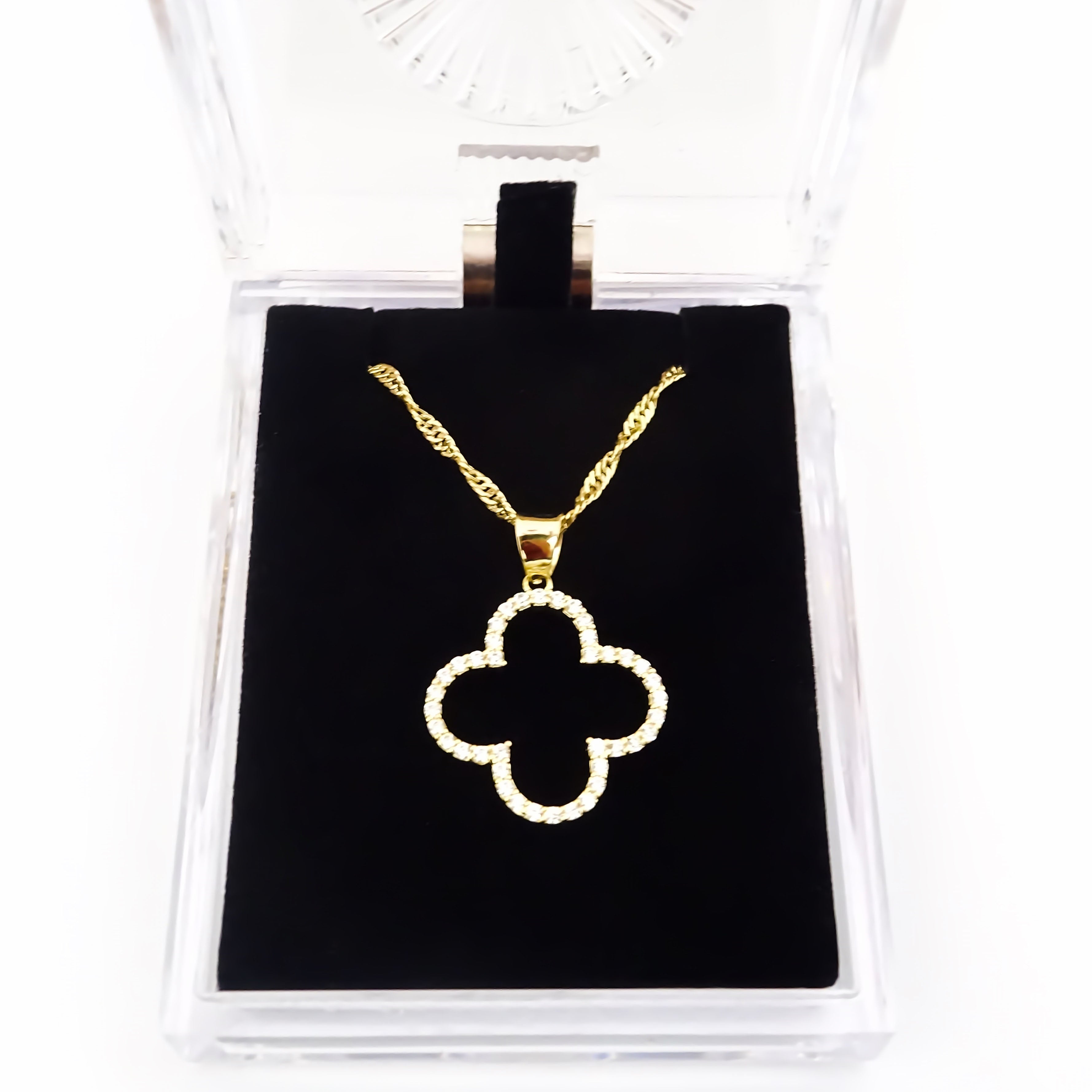 Amor Eterno - Dije Trébol Diamantes / Oro Sólido 10k