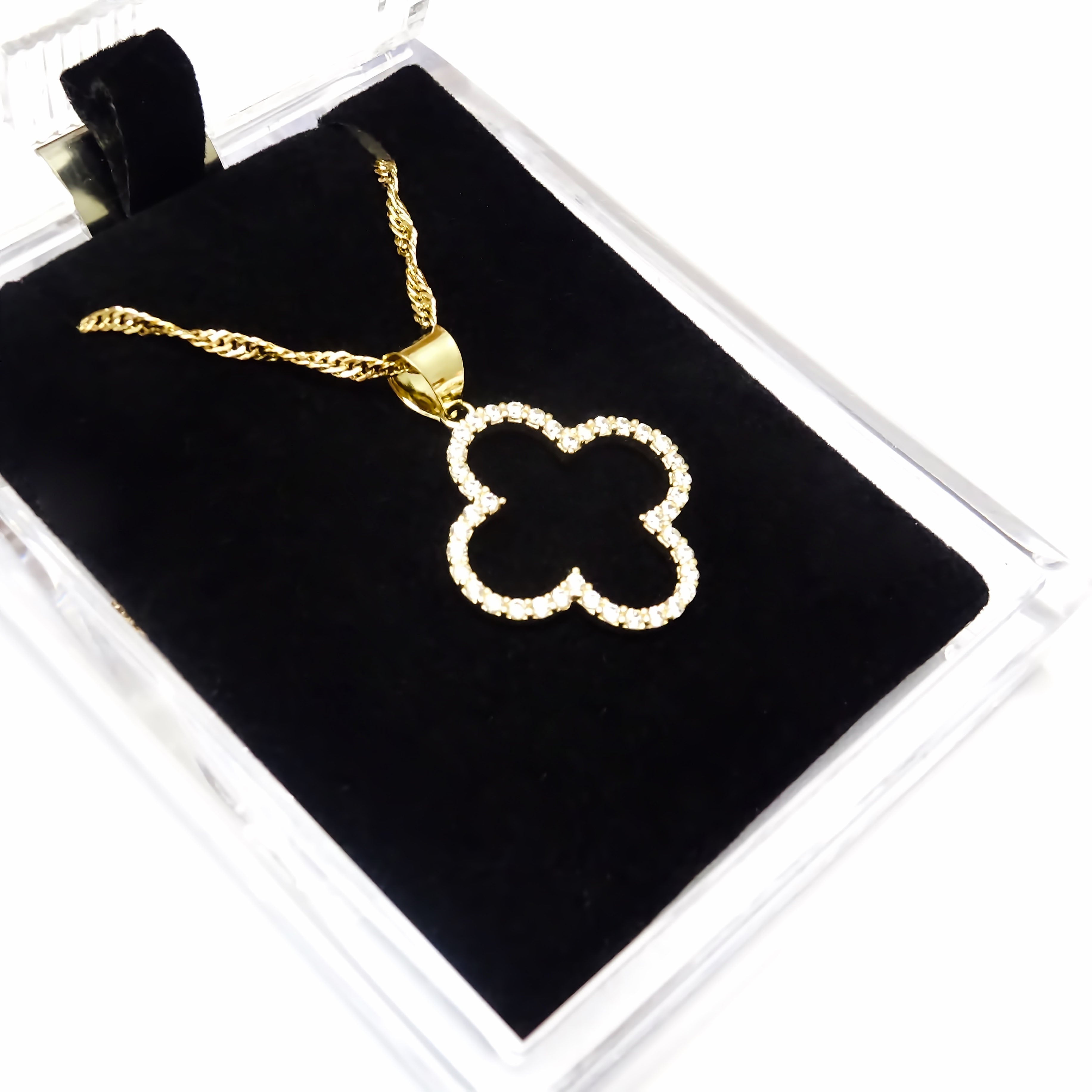 Amor Eterno - Dije Trébol Diamantes / Oro Sólido 10k