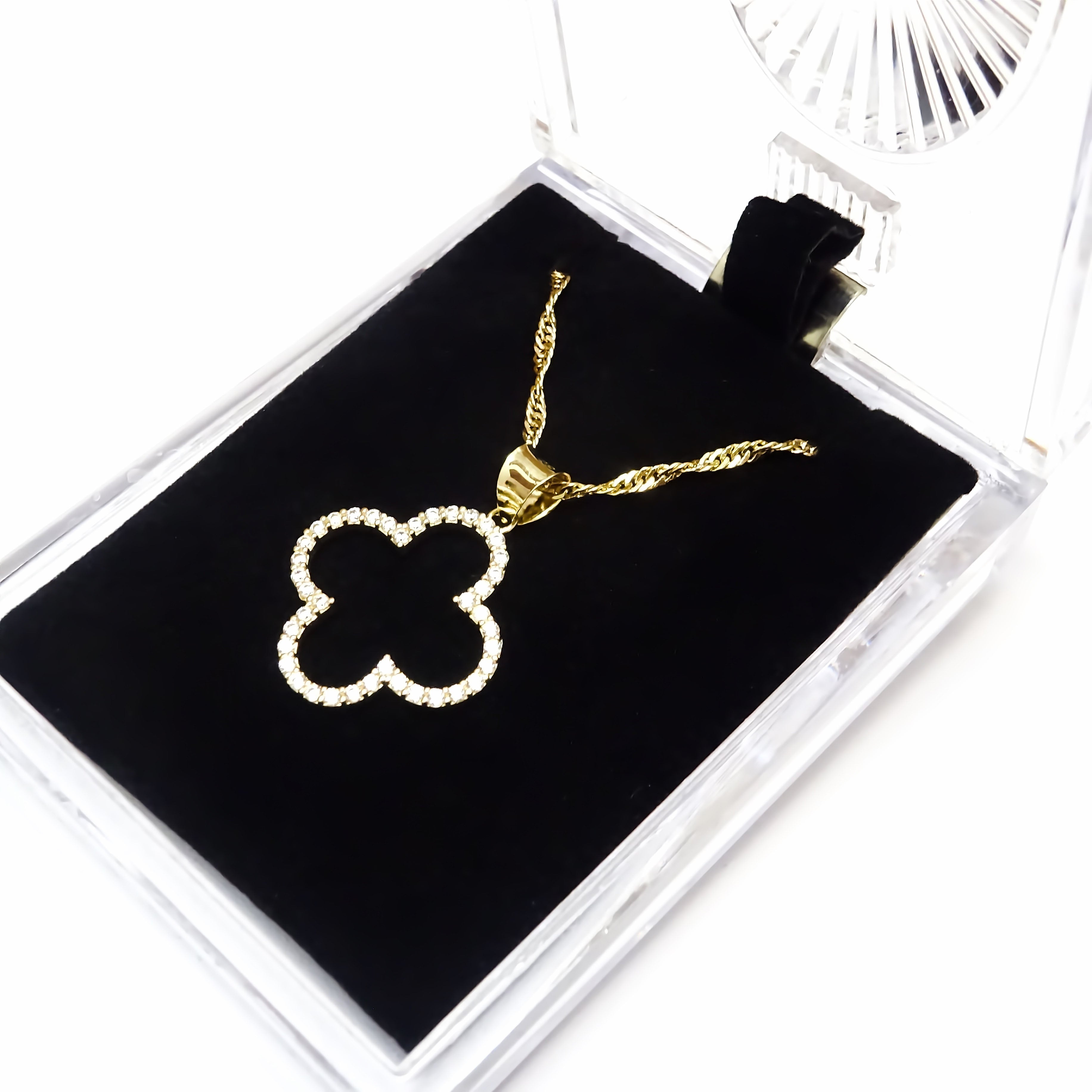 Amor Eterno - Dije Trébol Diamantes / Oro Sólido 10k