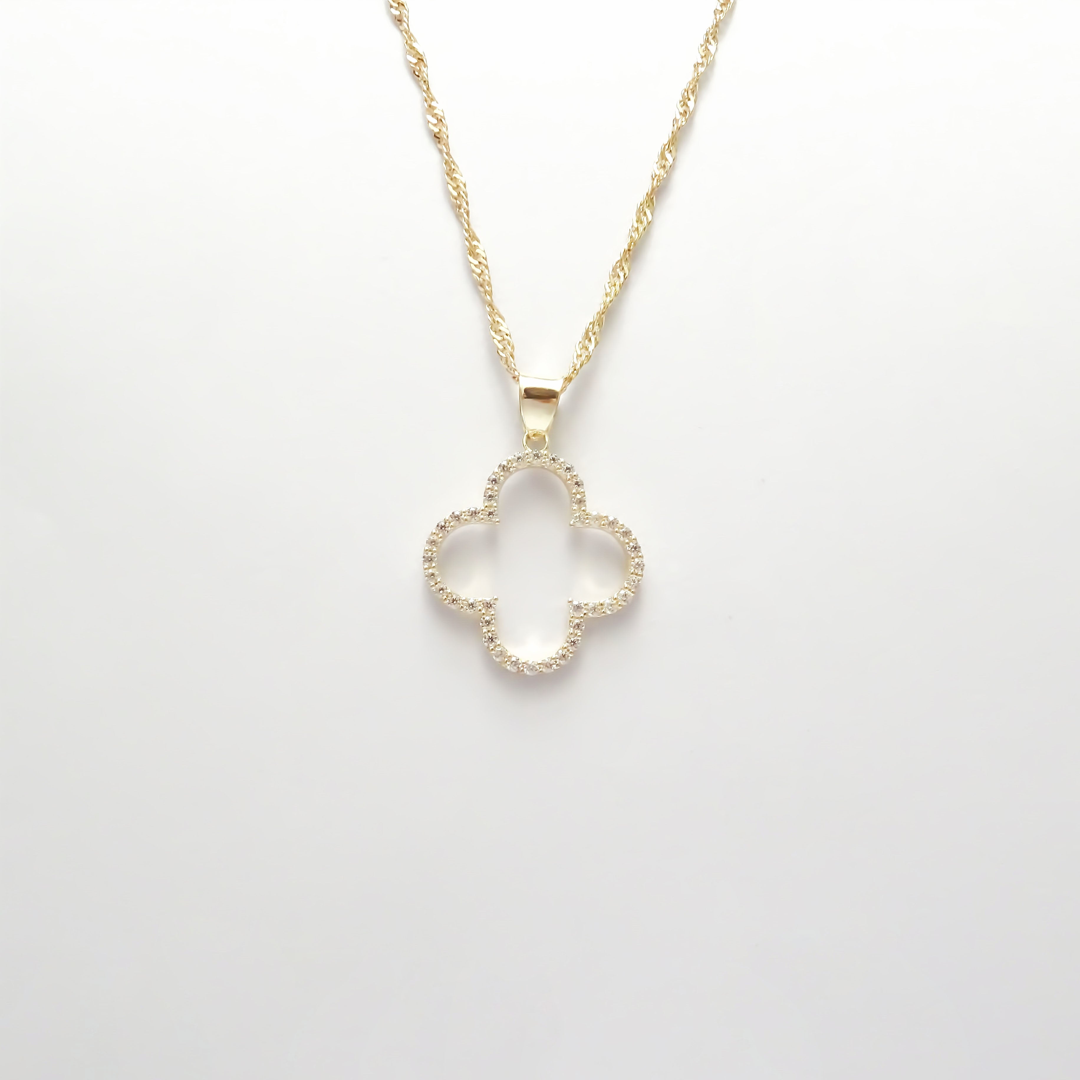 Amor Eterno - Dije Trébol Diamantes / Oro Sólido 10k