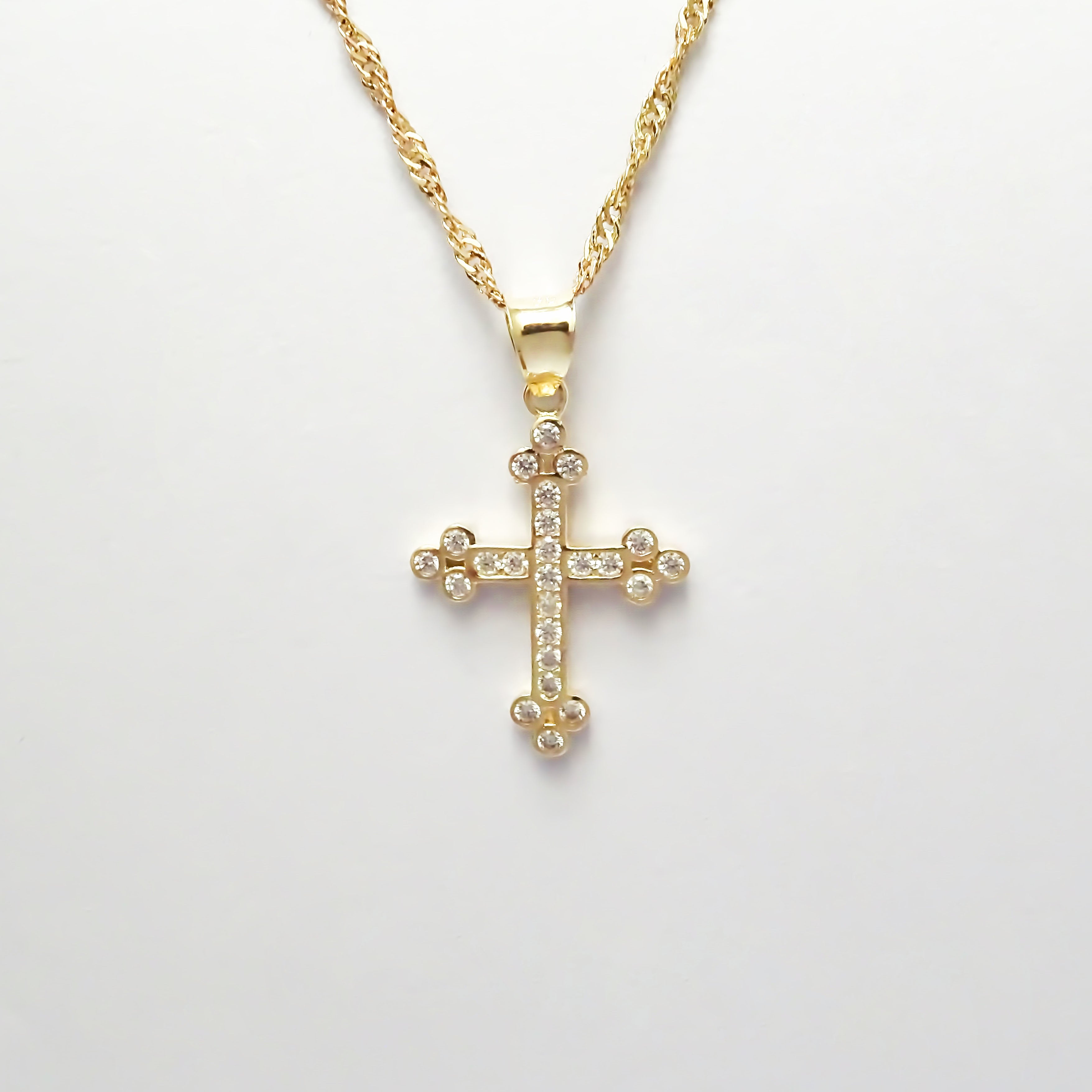 Amor Eterno - Dije Cruz Trébol Piedras / Oro Sólido 10k