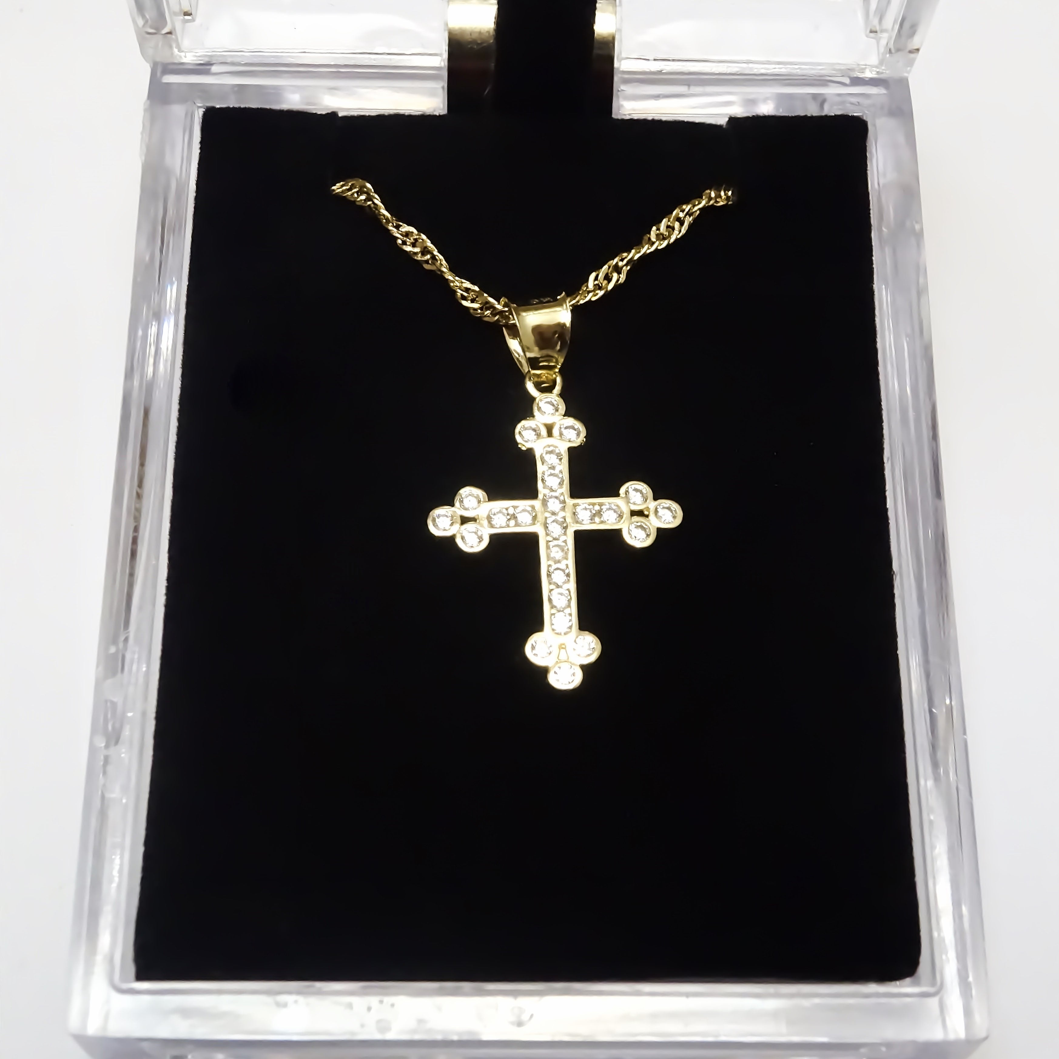 Amor Eterno - Dije Cruz Trébol Piedras / Oro Sólido 10k