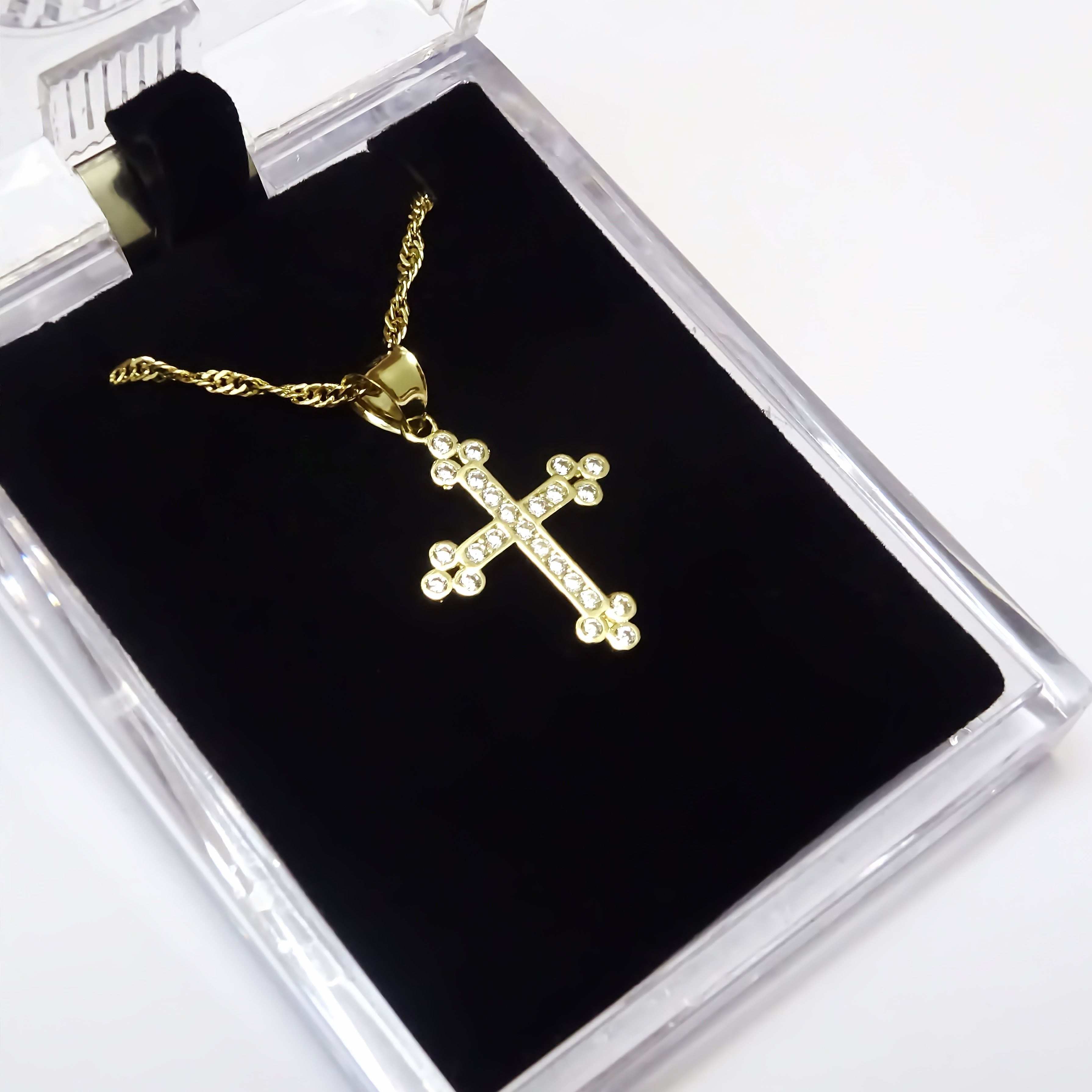 Amor Eterno - Dije Cruz Trébol Piedras / Oro Sólido 10k