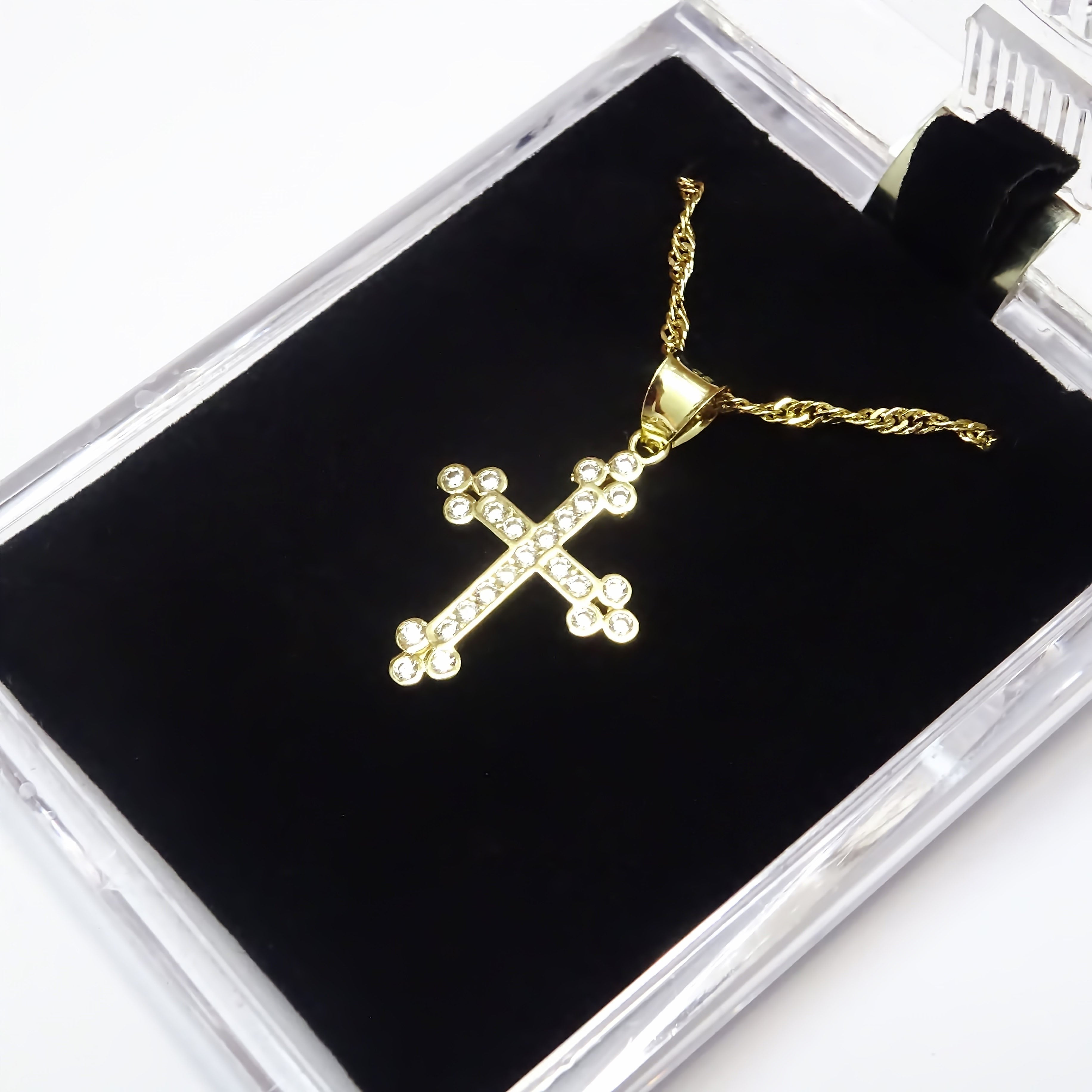 Amor Eterno - Dije Cruz Trébol Piedras / Oro Sólido 10k