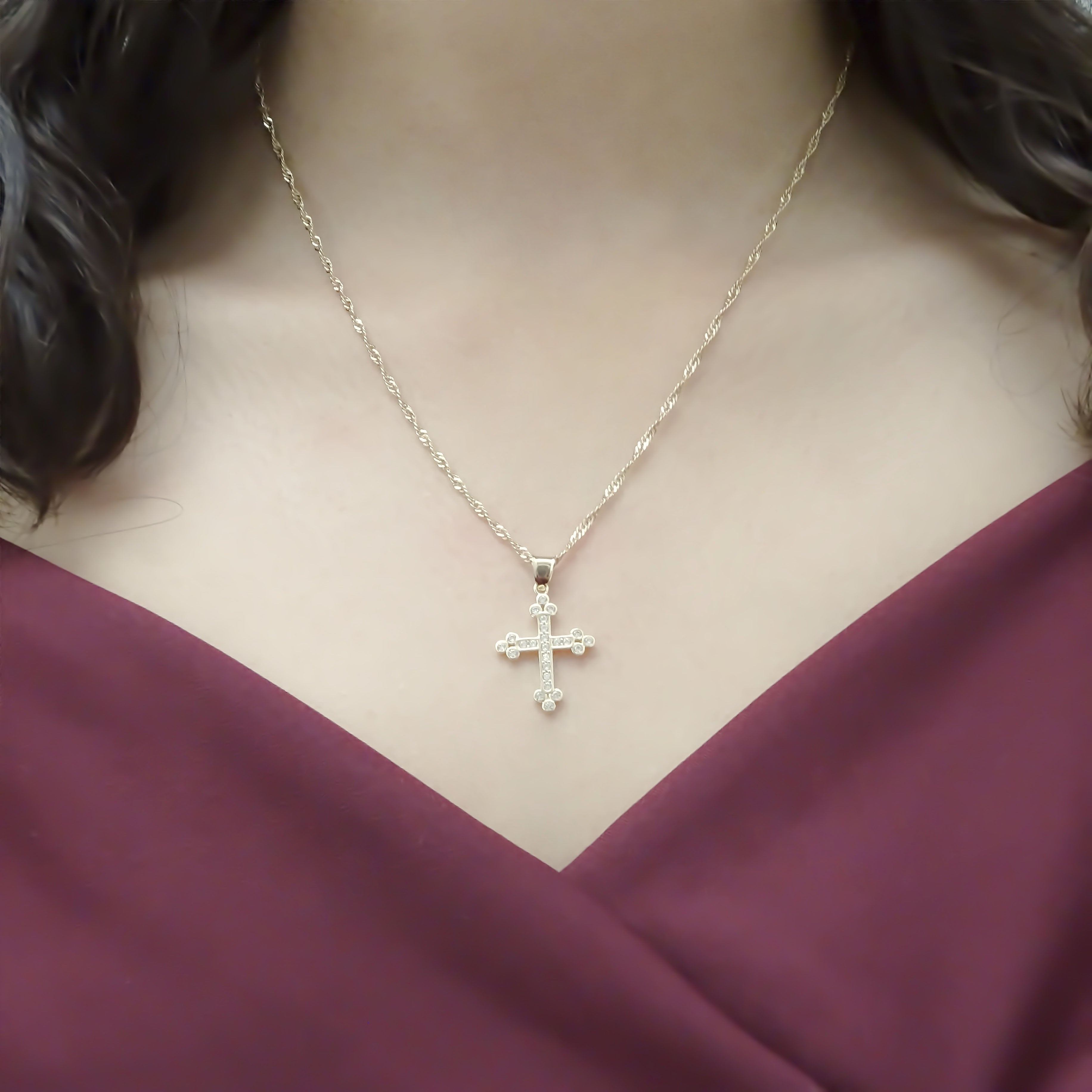 Amor Eterno - Dije Cruz Trébol Piedras / Oro Sólido 10k