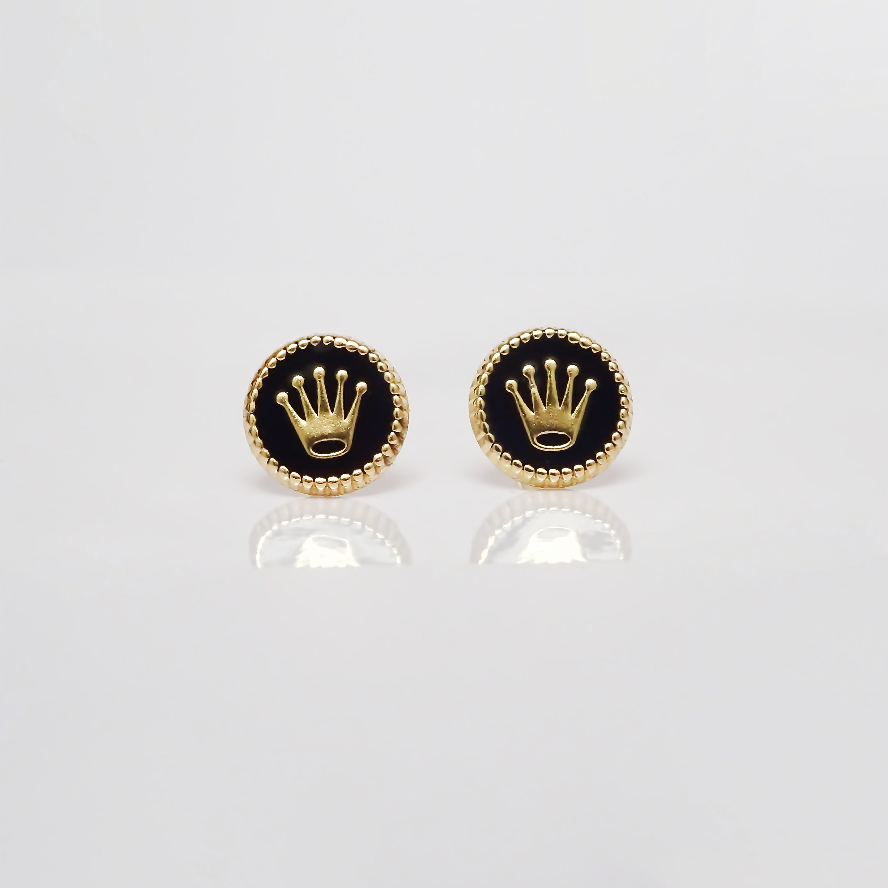 Amor Eterno - Broqueles Corona Botón Aretes / Oro 10k