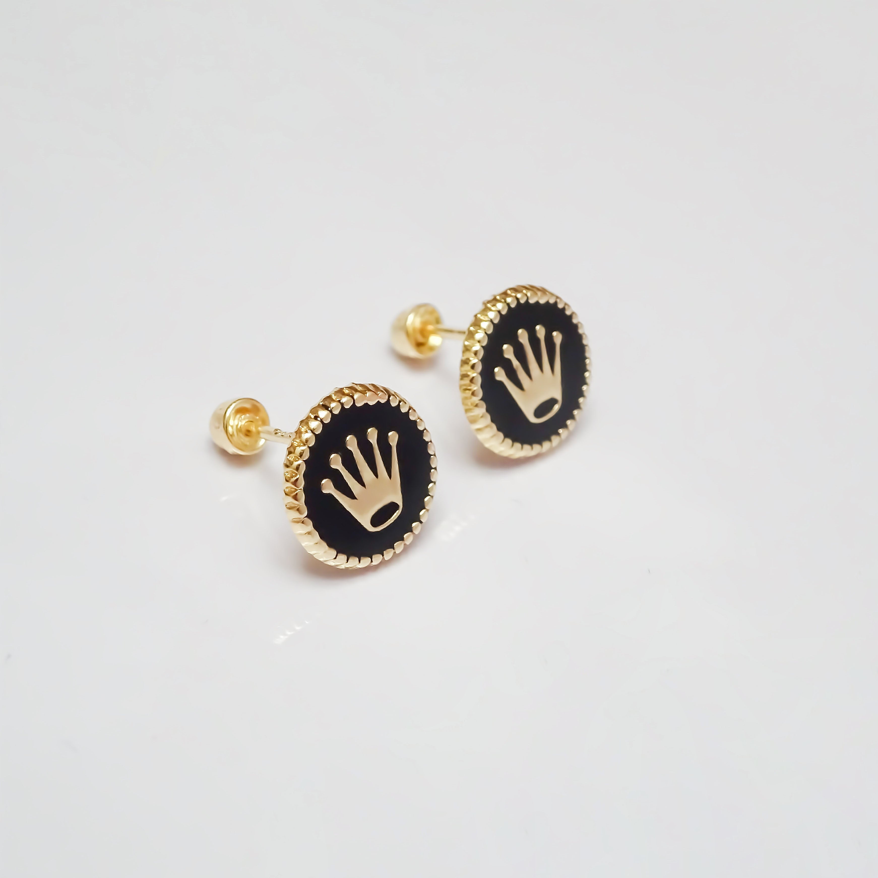 Amor Eterno - Broqueles Corona Botón Aretes / Oro 10k