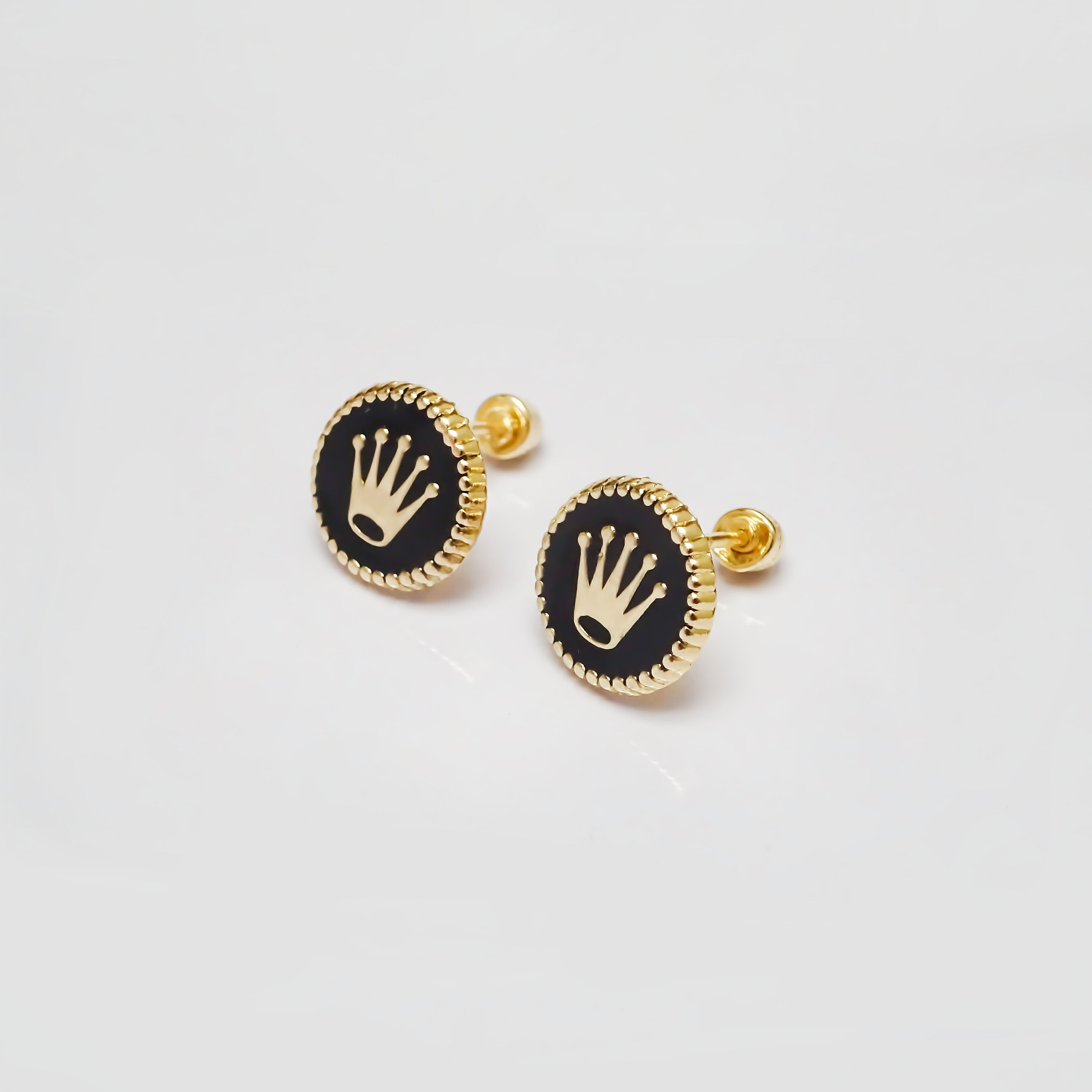 Amor Eterno - Broqueles Corona Botón Aretes / Oro 10k