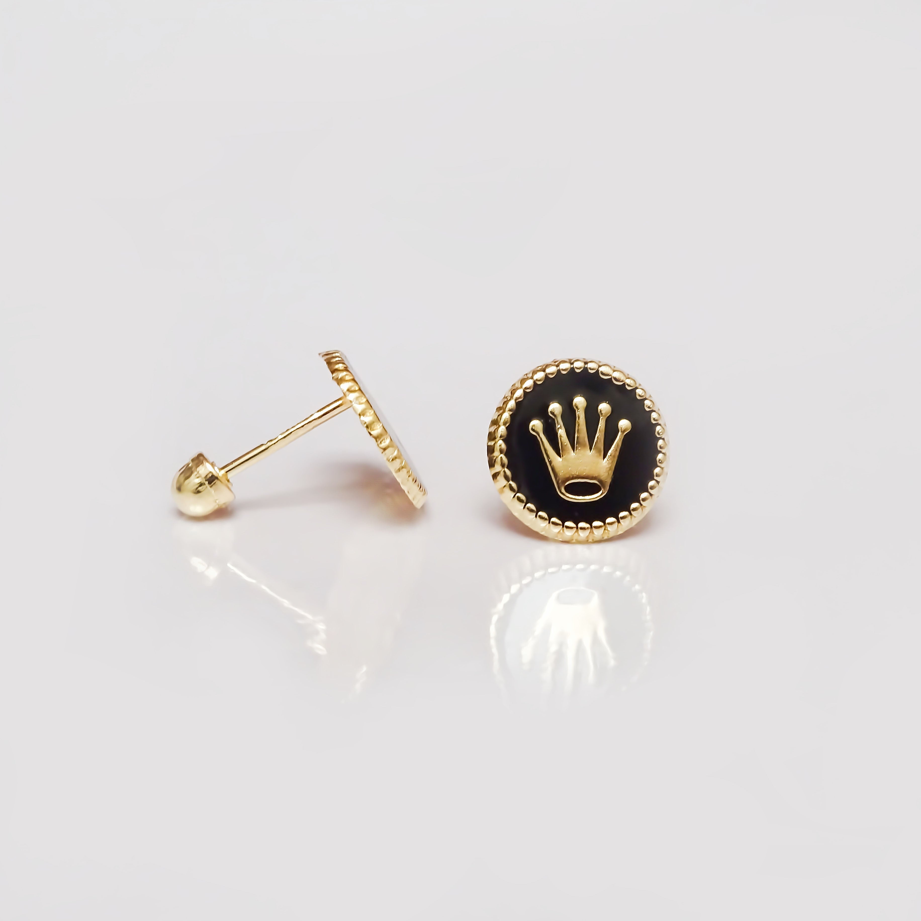 Amor Eterno - Broqueles Corona Botón Aretes / Oro 10k