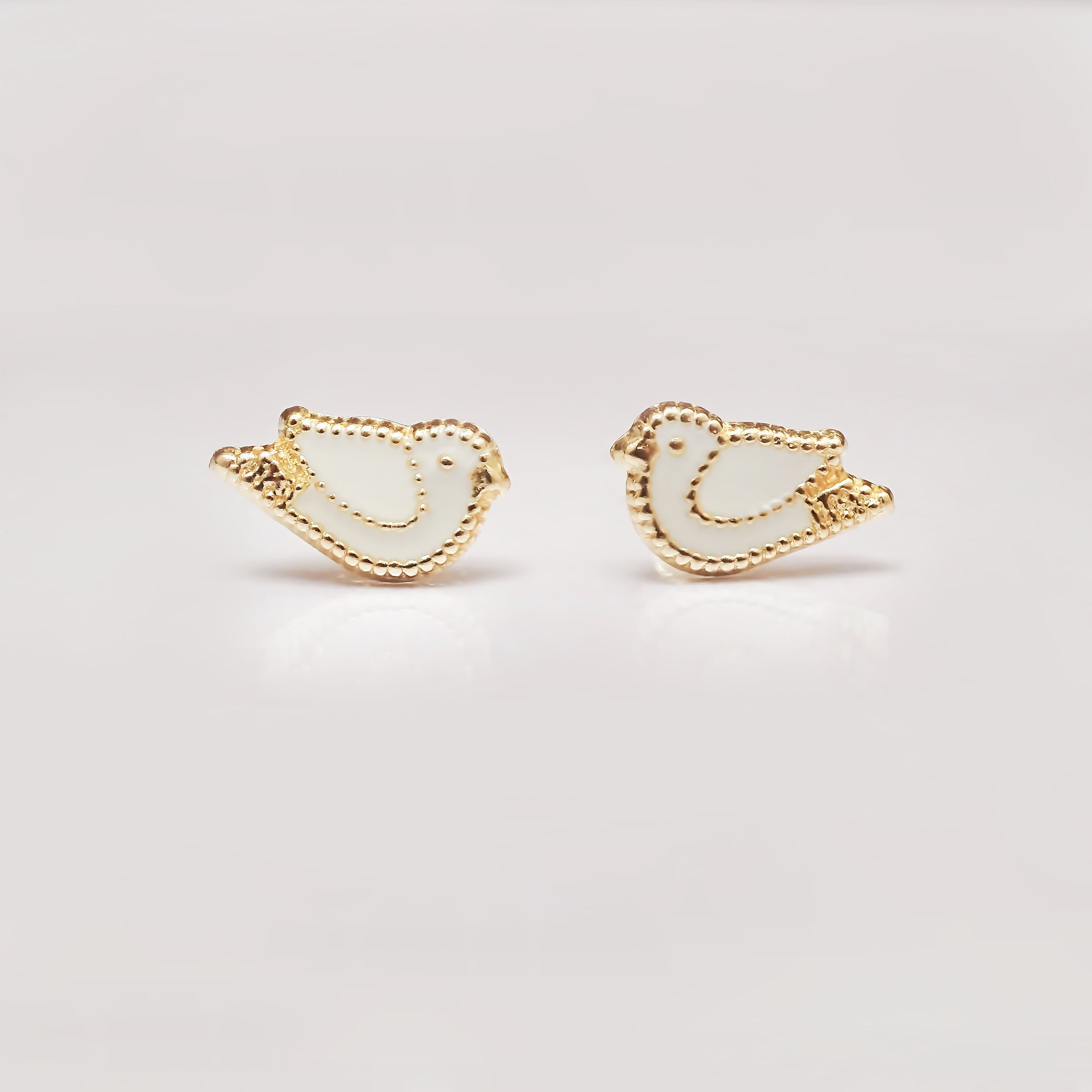 Amor Eterno - Broqueles Palomita Blanca / Aretes Oro 10k