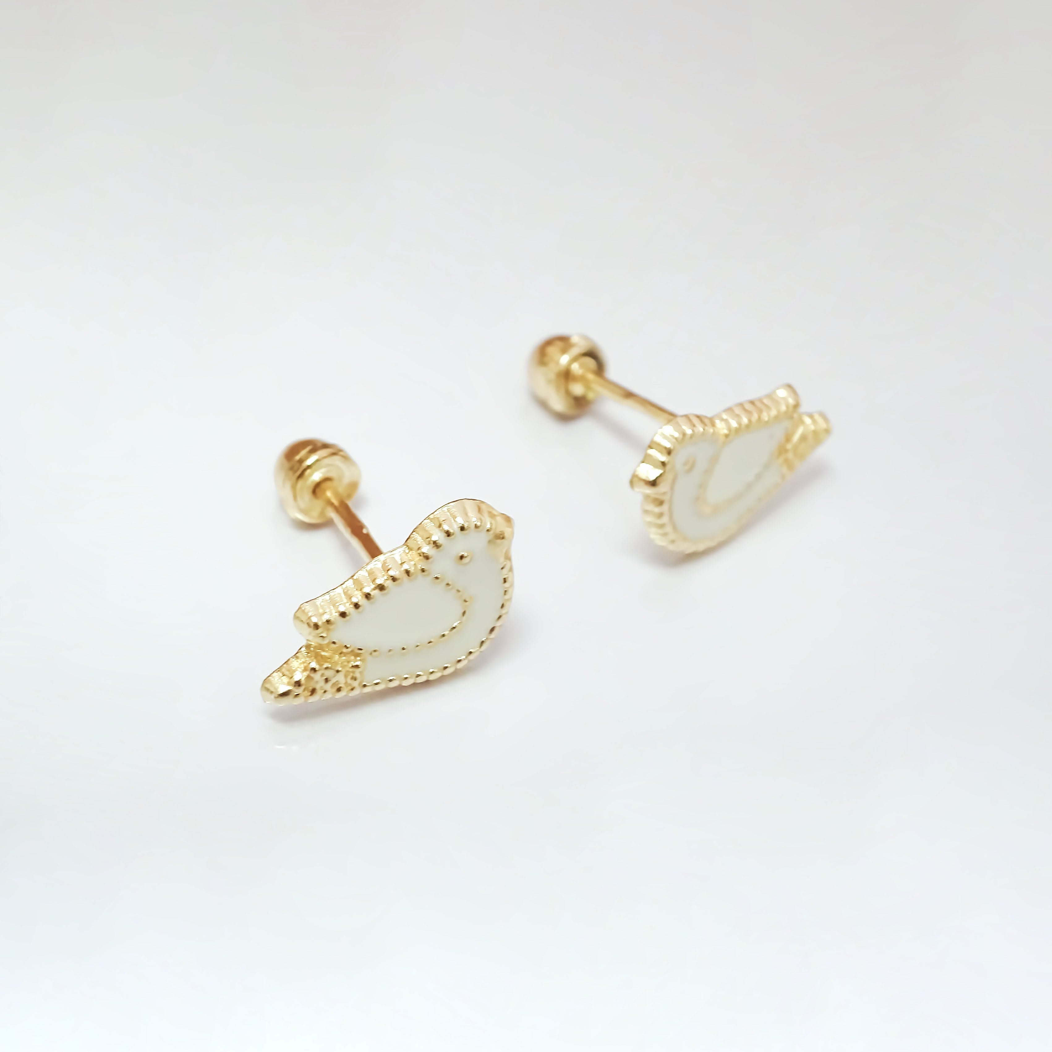 Amor Eterno - Broqueles Palomita Blanca / Aretes Oro 10k