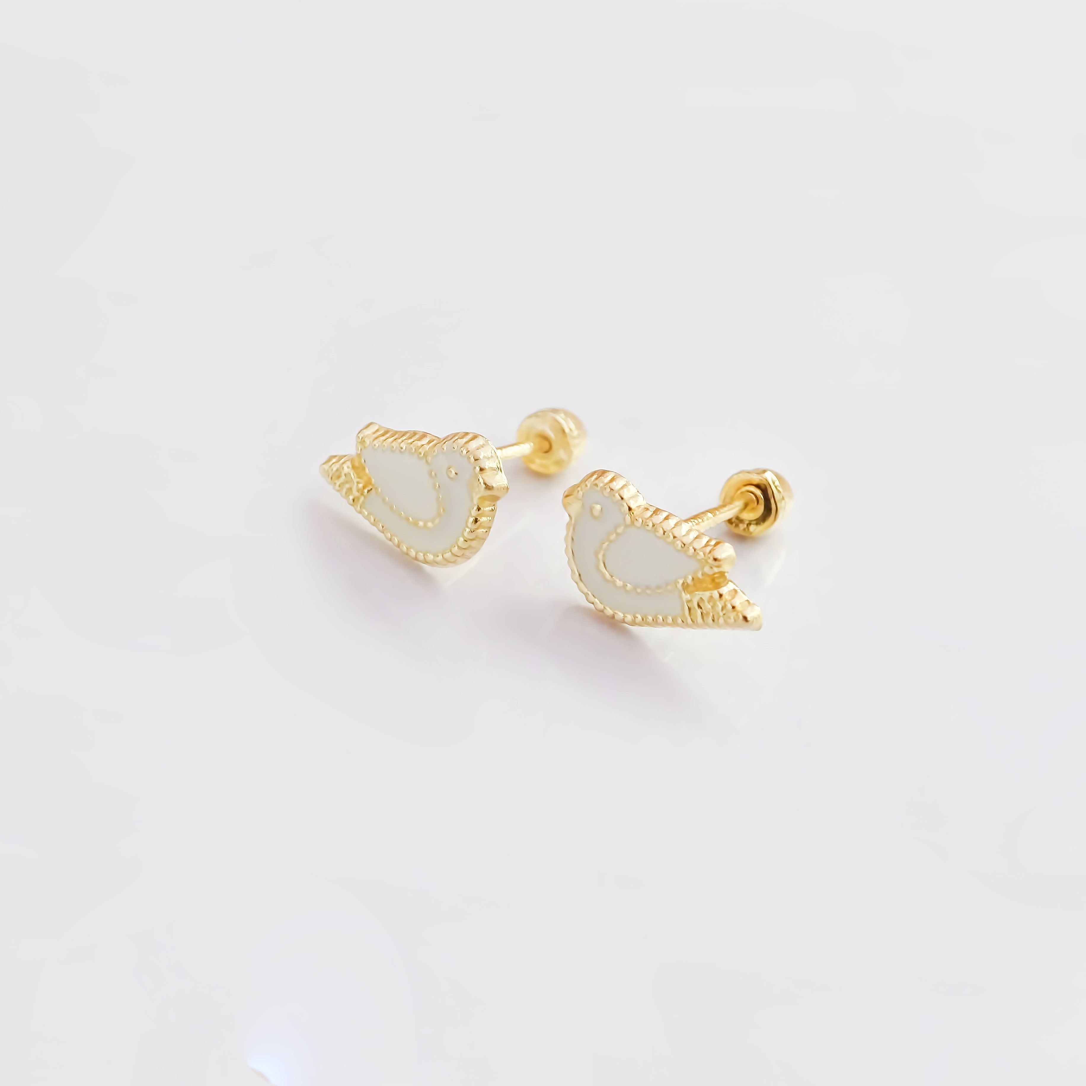 Amor Eterno - Broqueles Palomita Blanca / Aretes Oro 10k