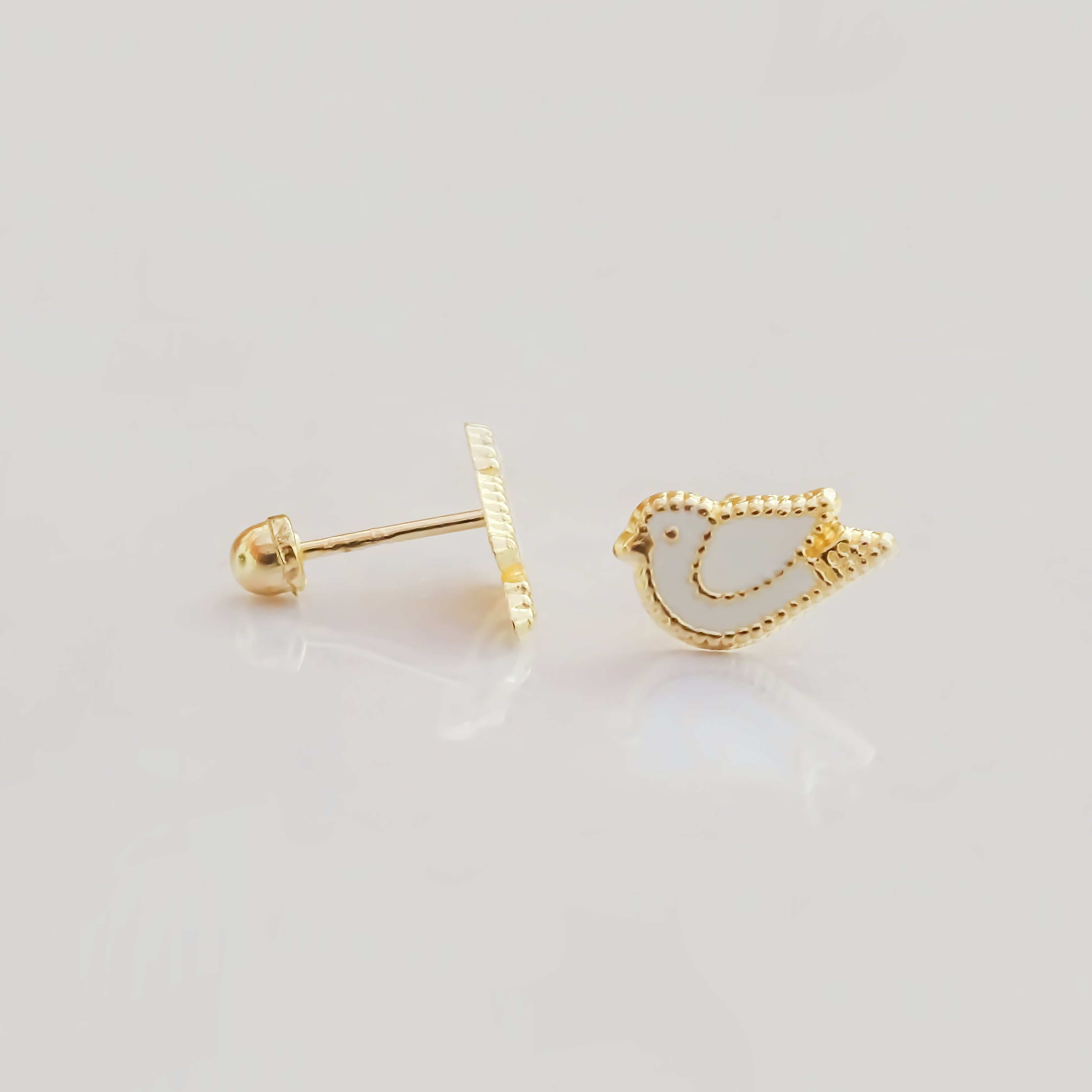 Amor Eterno - Broqueles Palomita Blanca / Aretes Oro 10k