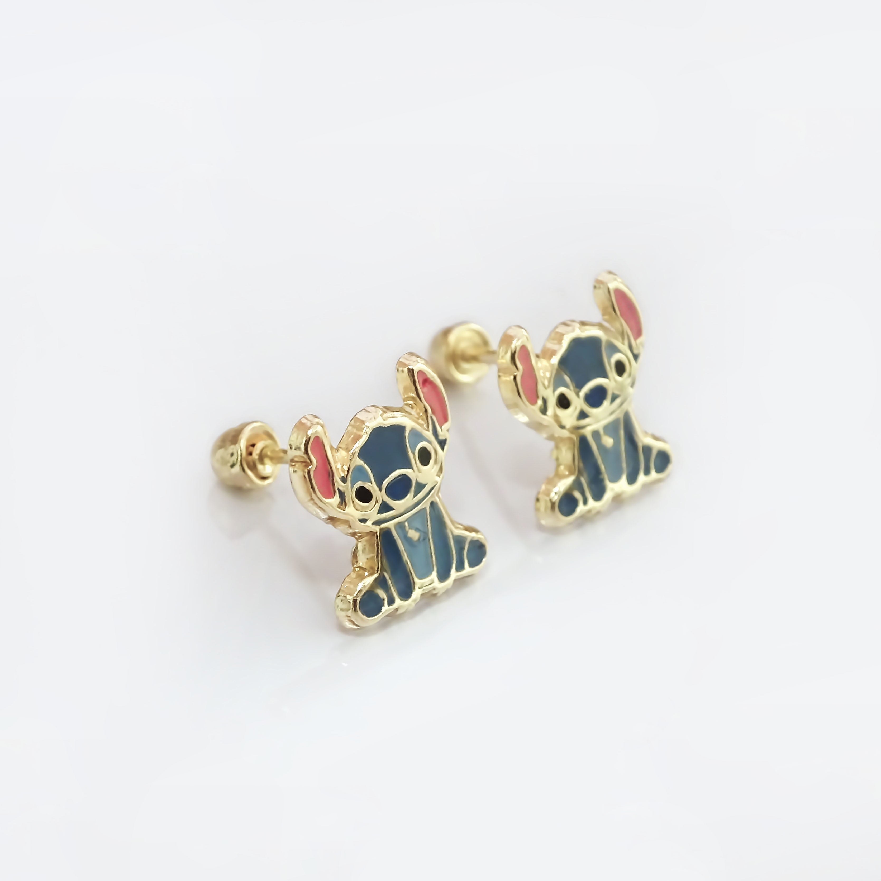 Amor Eterno - Broqueles Stich Sentado / Aretes Oro 10k