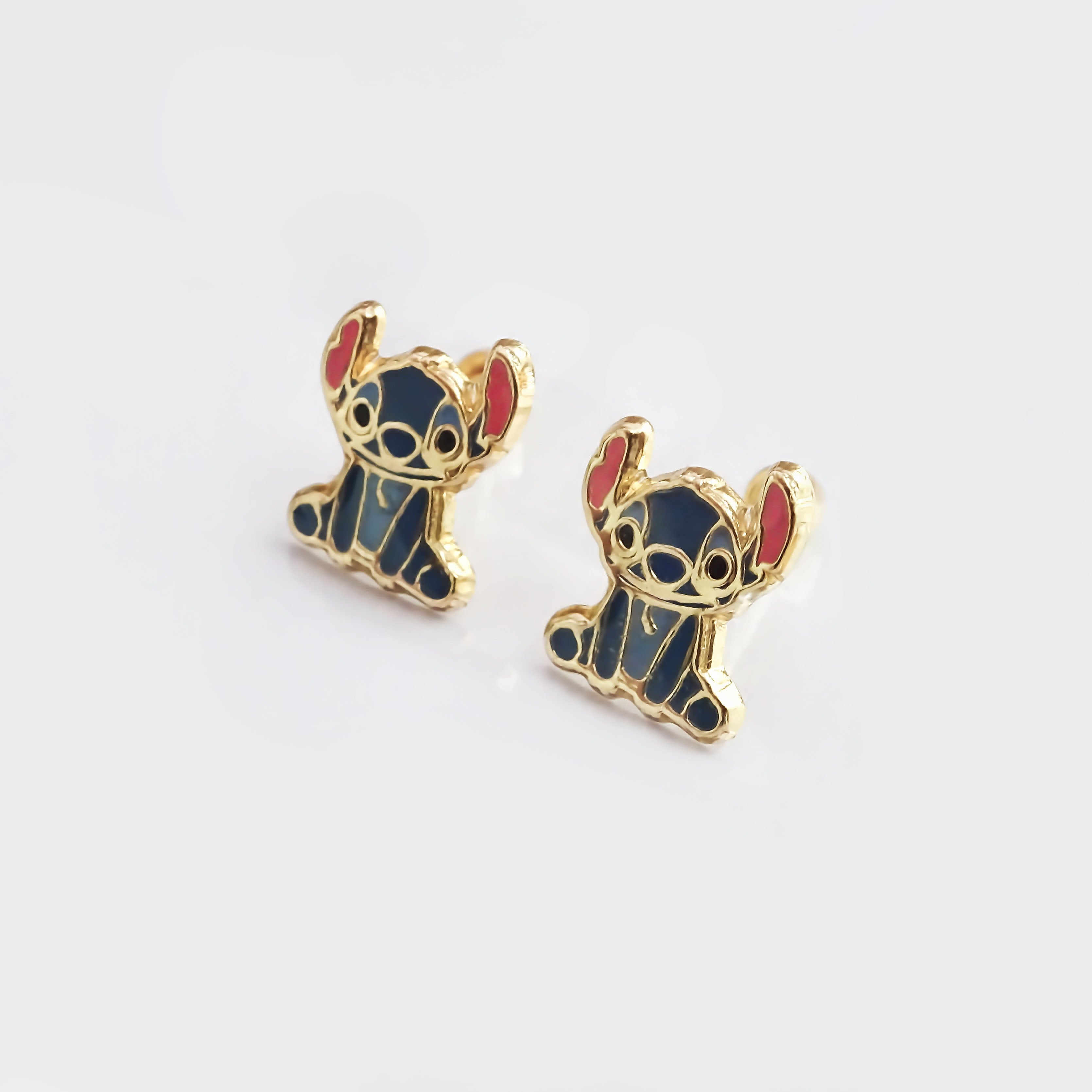 Amor Eterno - Broqueles Stich Sentado / Aretes Oro 10k
