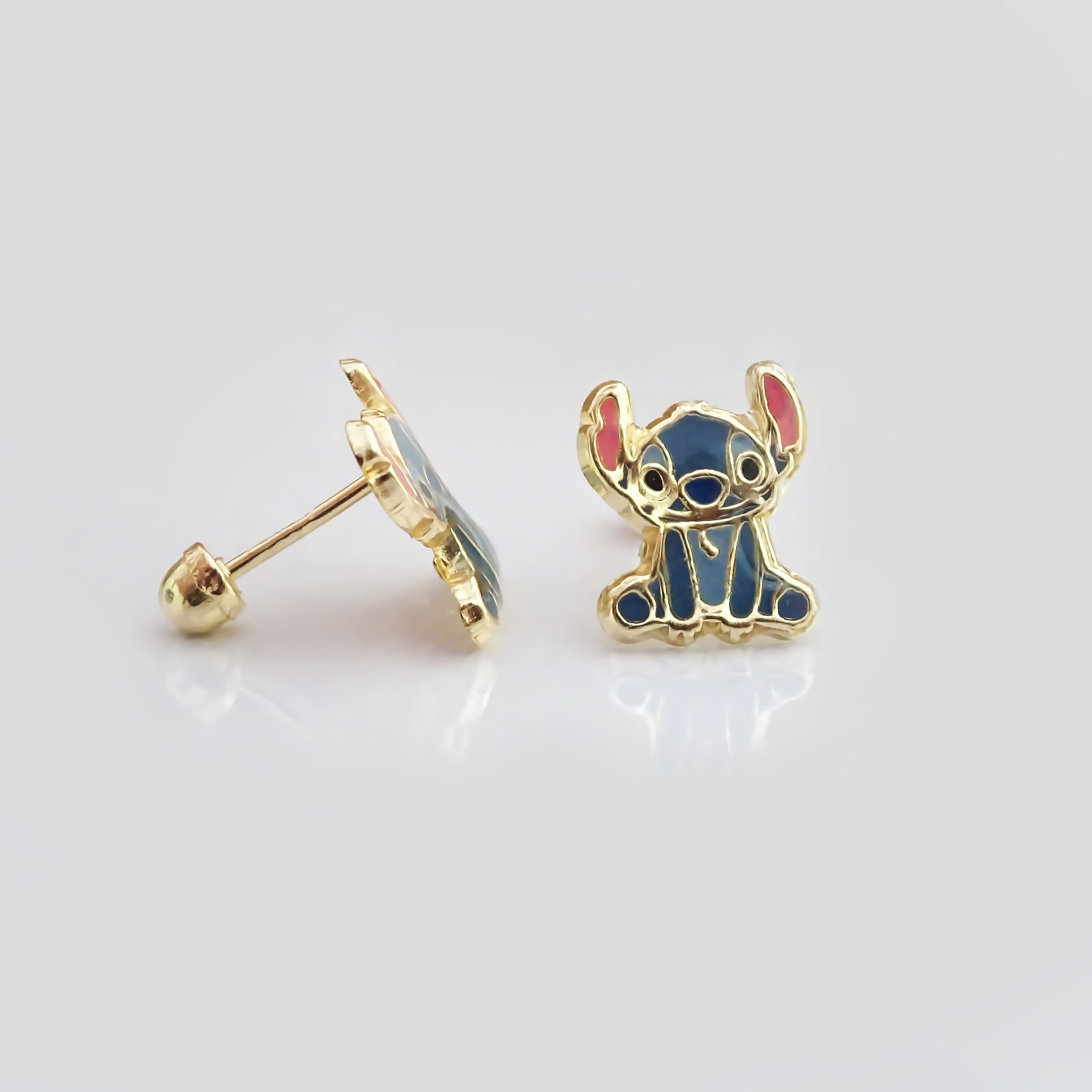 Amor Eterno - Broqueles Stich Sentado / Aretes Oro 10k