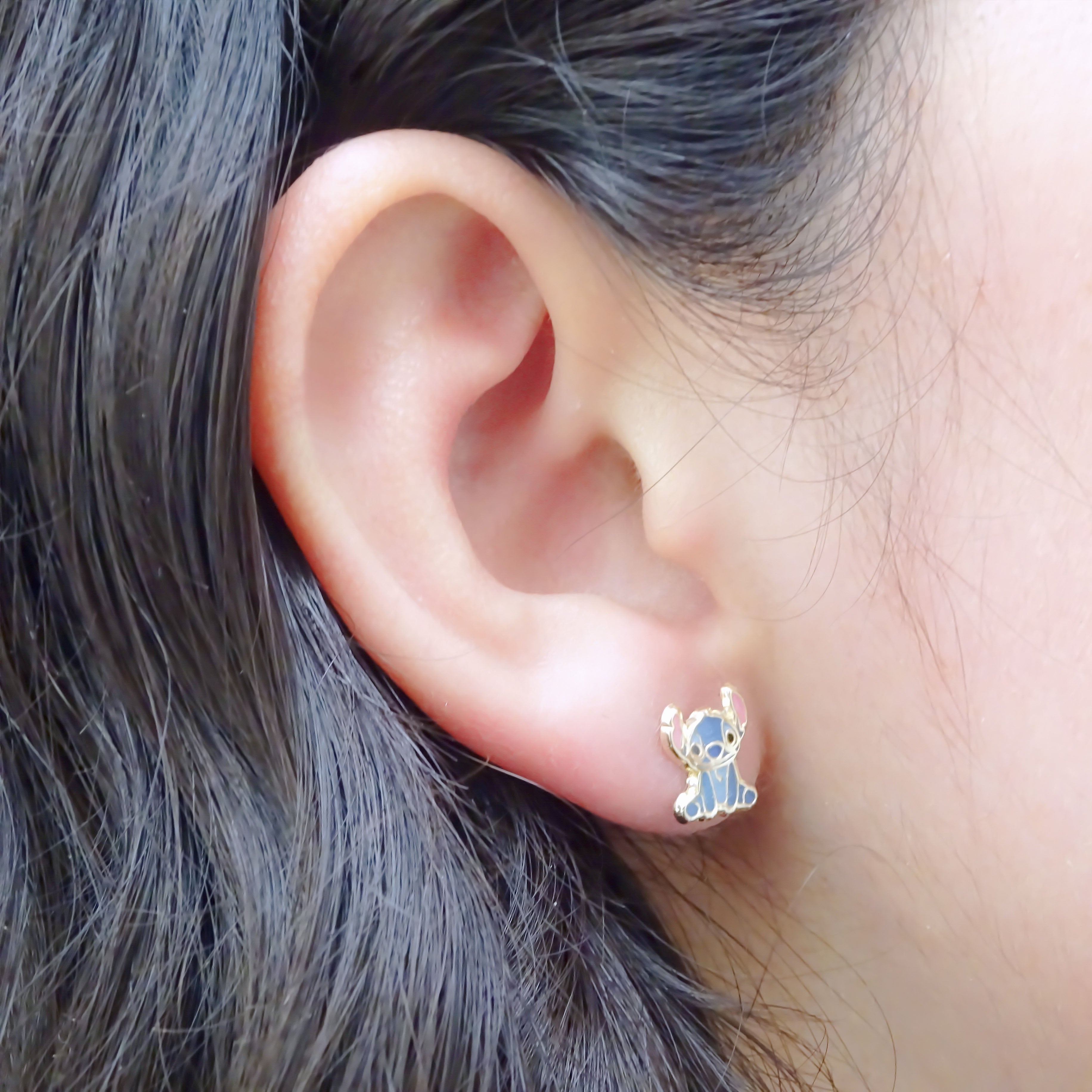 Amor Eterno - Broqueles Stich Sentado / Aretes Oro 10k