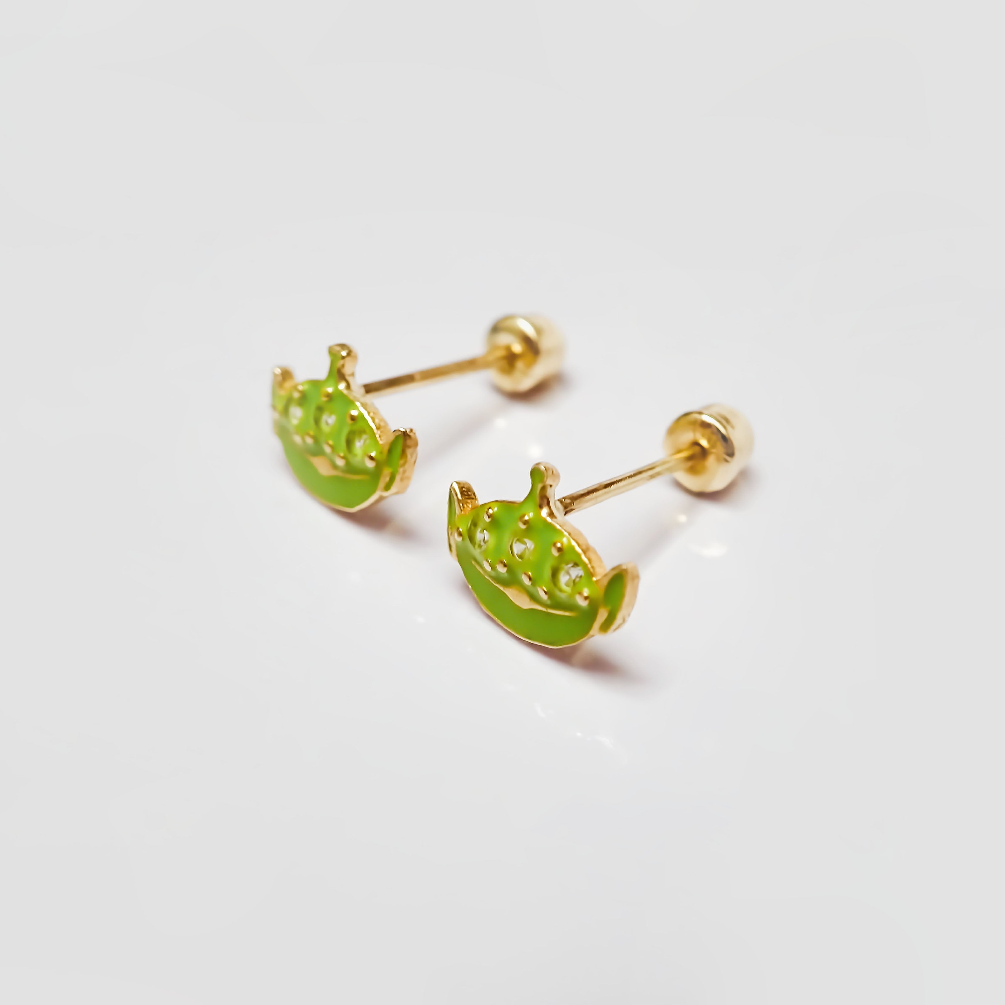 Amor Eterno - Broqueles Alien Toy Story / Aretes Oro 10k