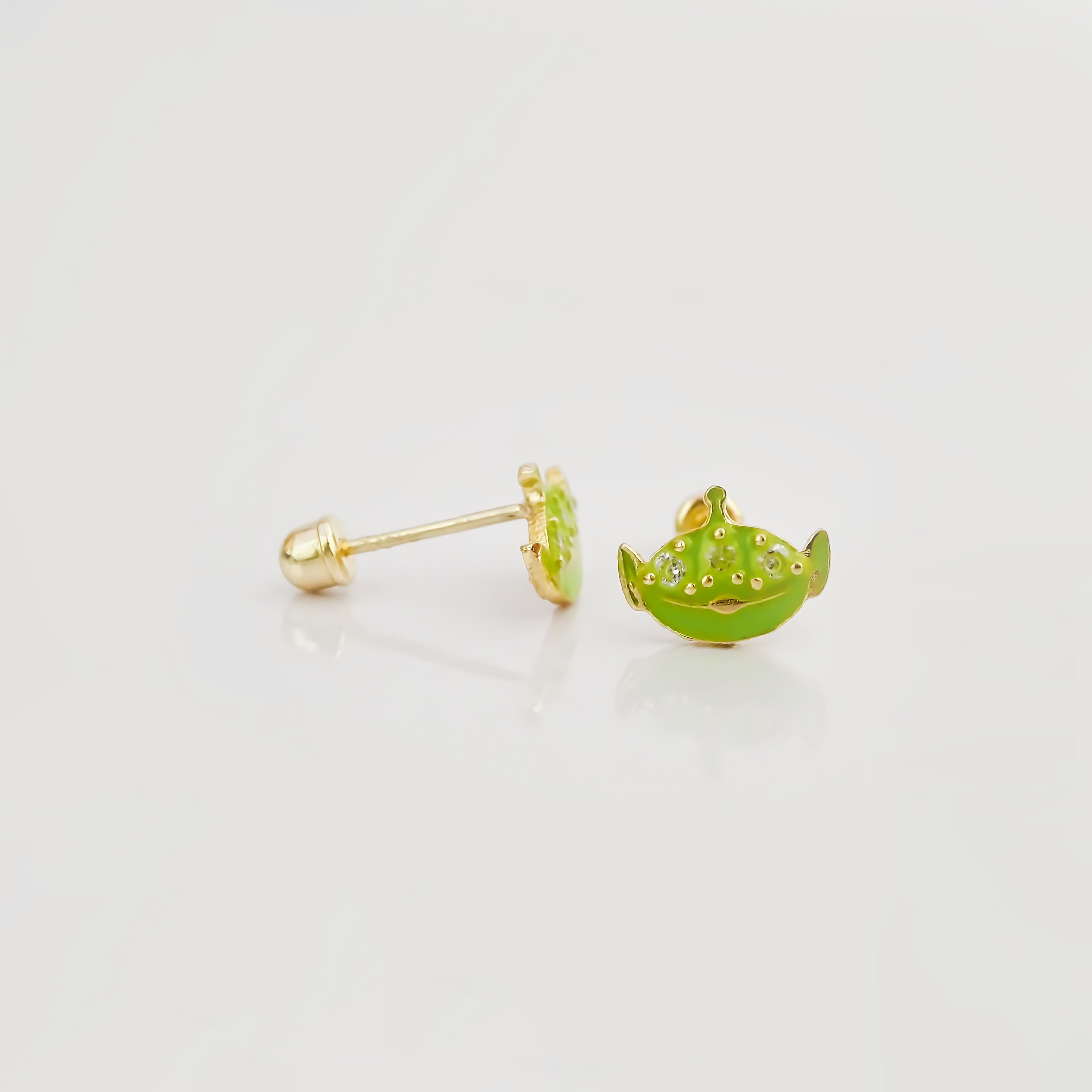 Amor Eterno - Broqueles Alien Toy Story / Aretes Oro 10k