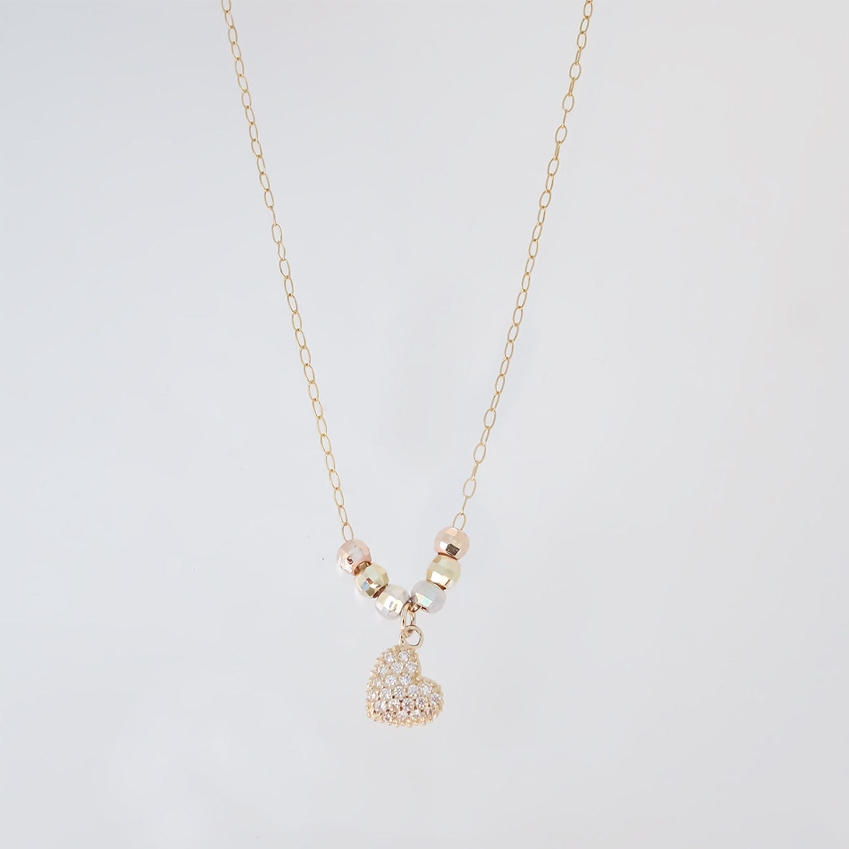 Amor Eterno - Gargantilla 45cm / Corazón 3 Oros Sólido 14k