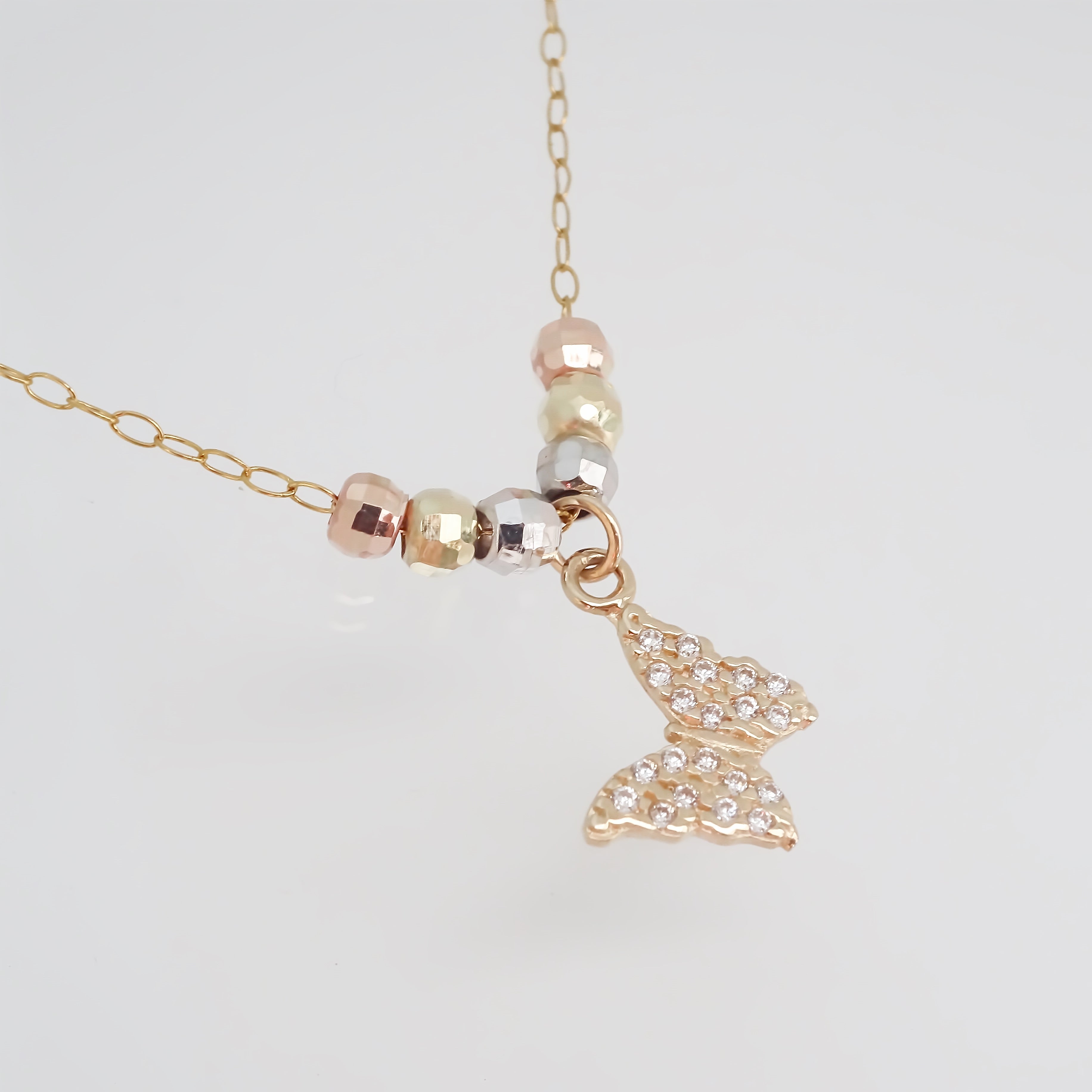 Amor Eterno - Gargantilla / Mariposa 3 Oros Sólido 10k