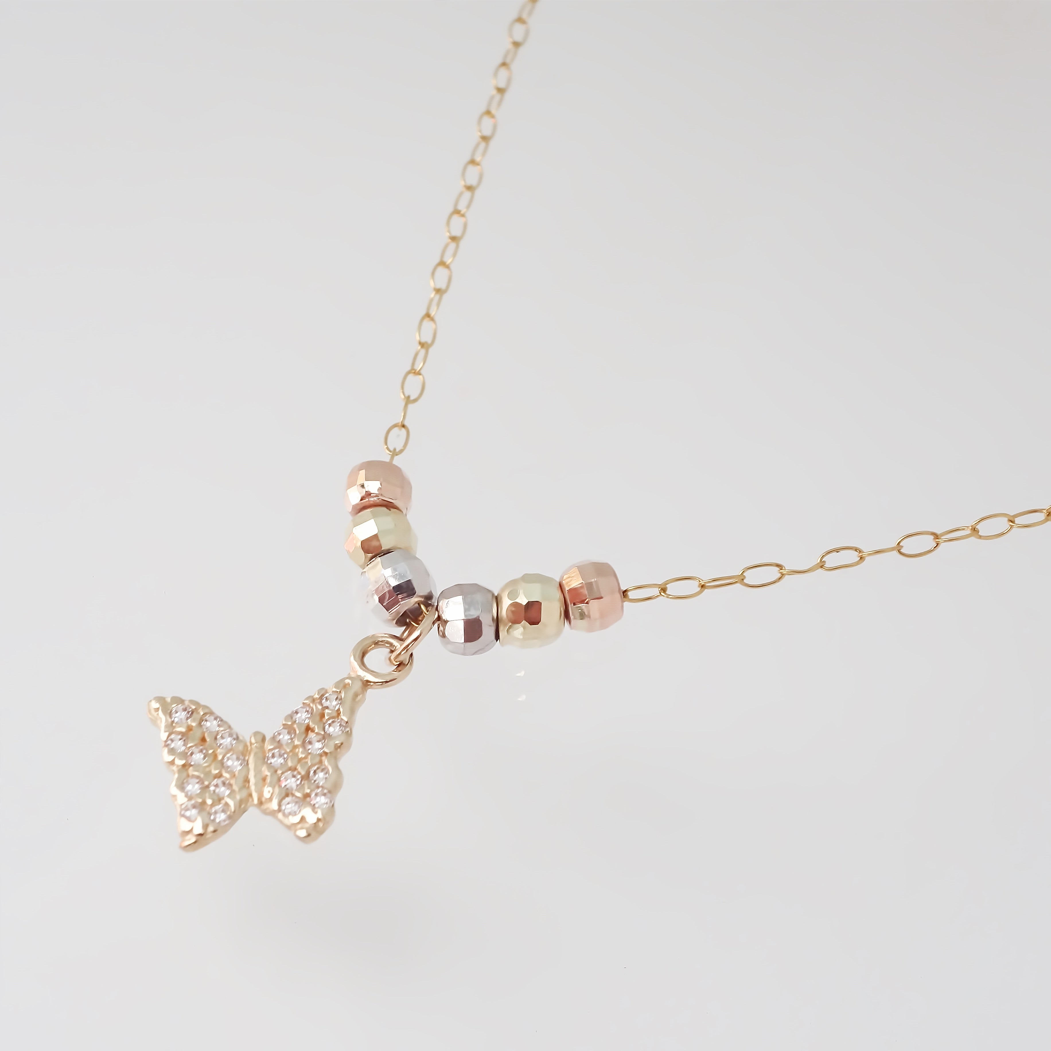 Amor Eterno - Gargantilla / Mariposa 3 Oros Sólido 10k