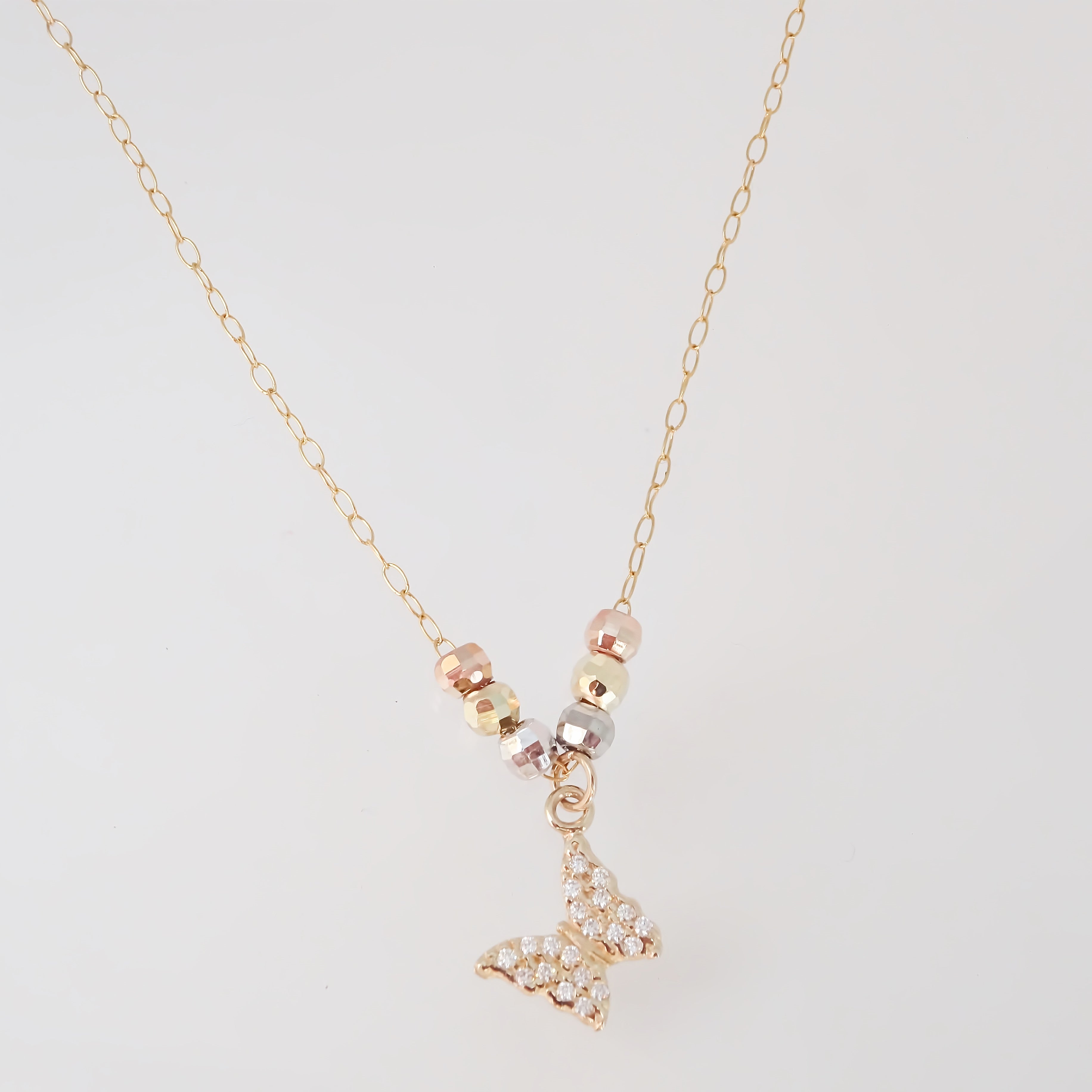 Amor Eterno - Gargantilla / Mariposa 3 Oros Sólido 10k