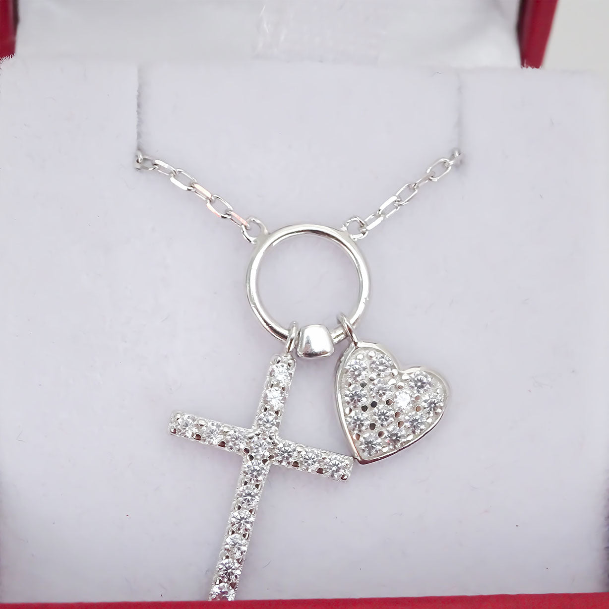Amor Eterno - Collar Plata / Oro 24k / Cruz Corazón + Regalo
