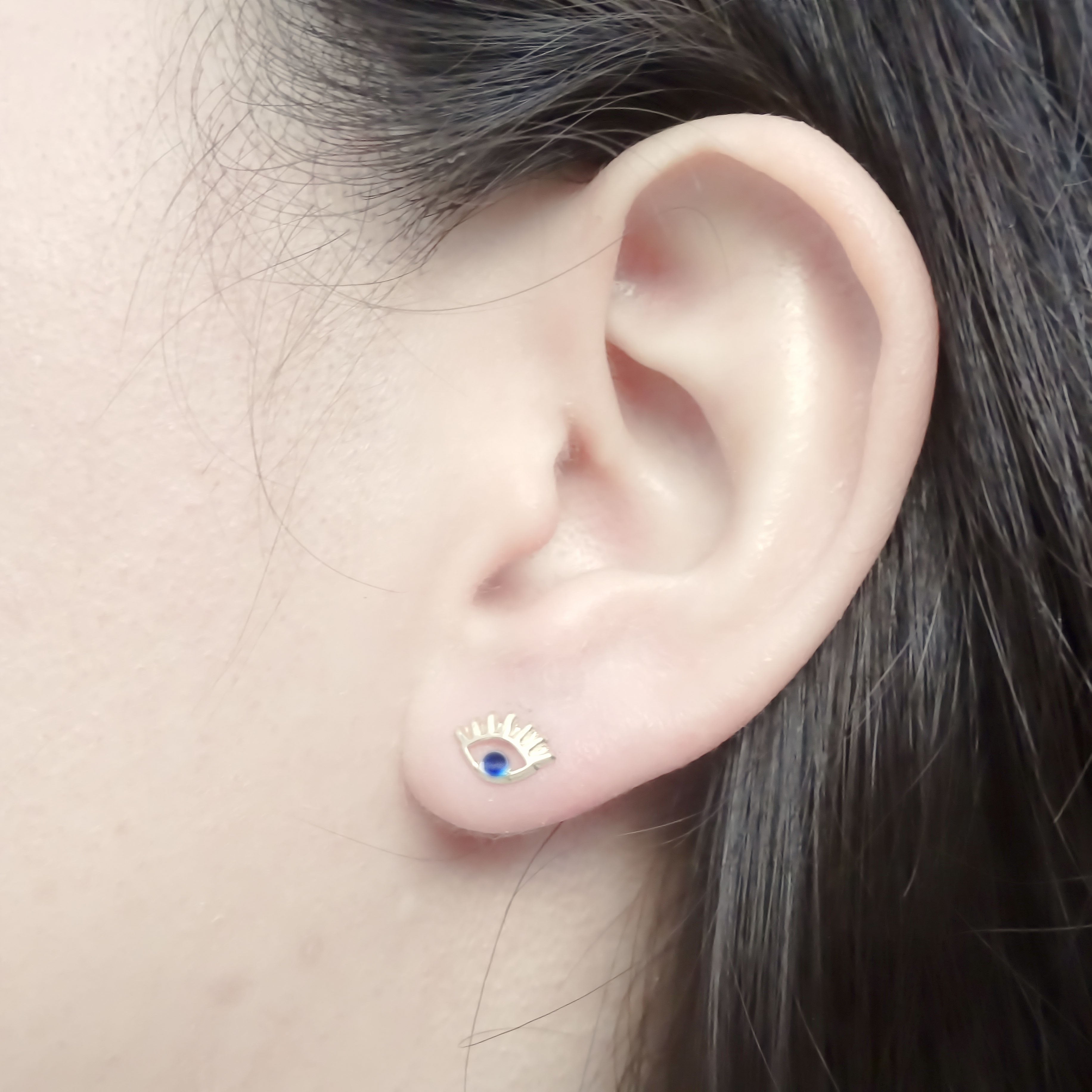 Amor Eterno - Broqueles / Ojo Turco Resaque Aretes Azul / Oro 10k