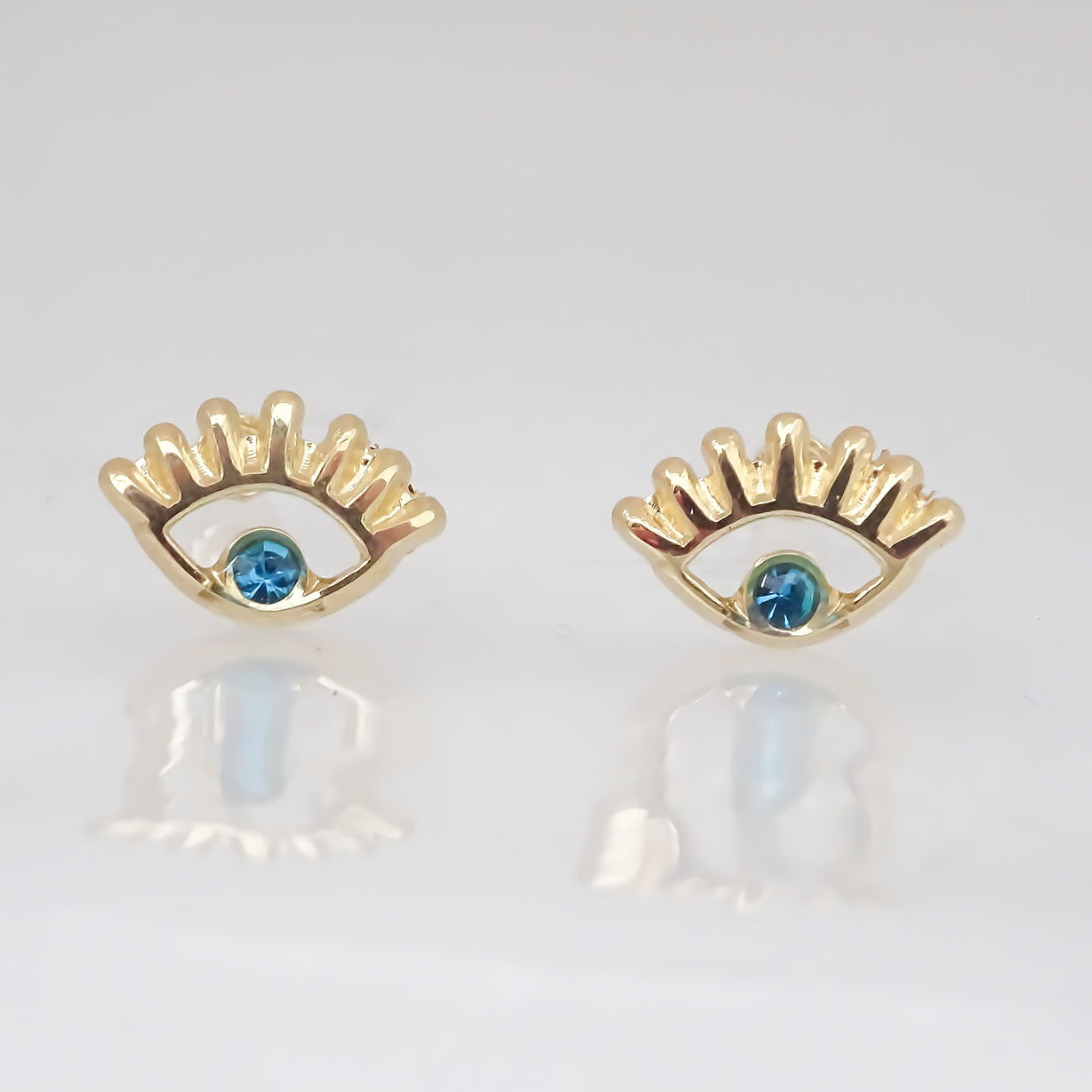 Amor Eterno - Broqueles / Ojo Turco Resaque Aretes Aqua / Oro 10k