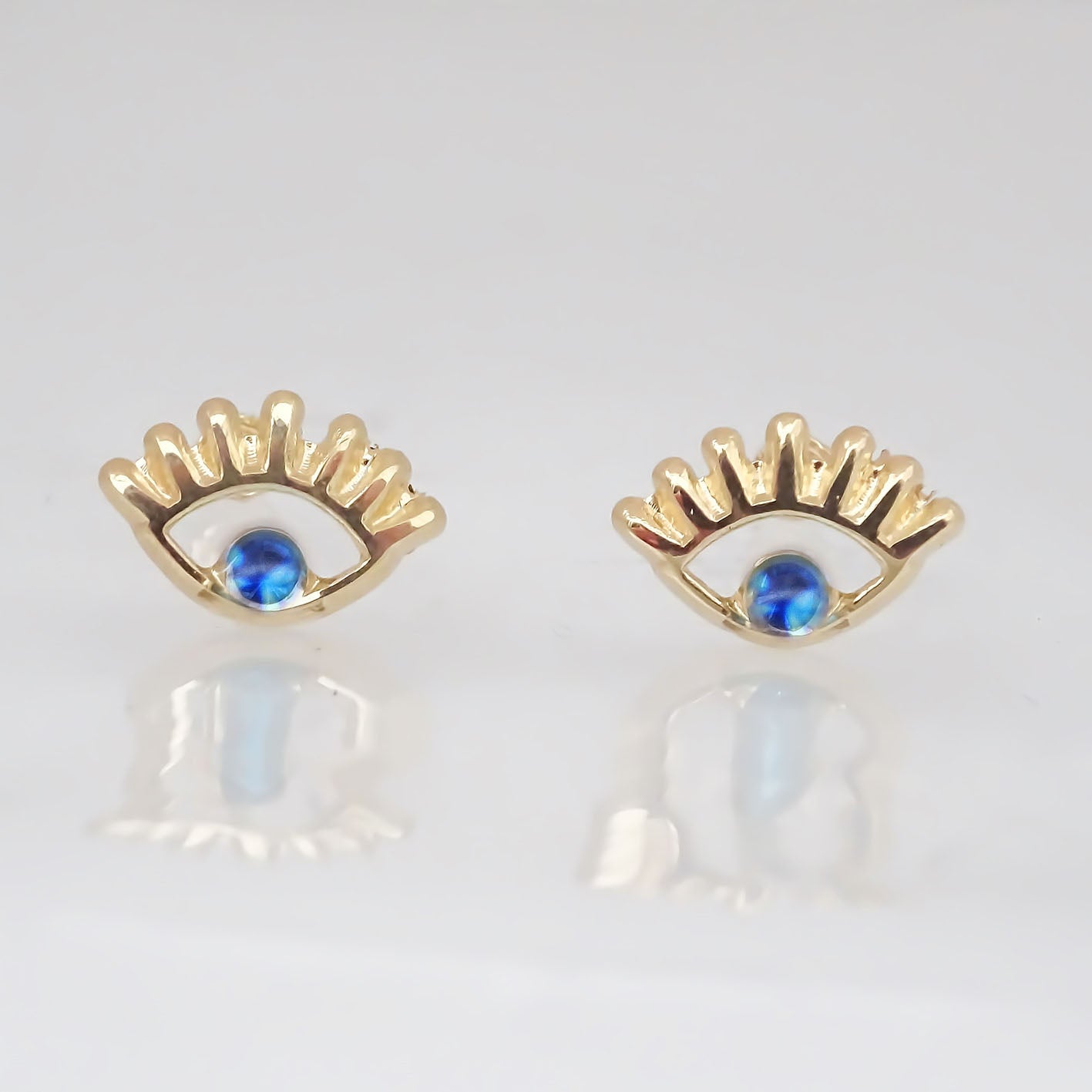 Amor Eterno - Broqueles / Ojo Turco Resaque Aretes Azul / Oro 10k
