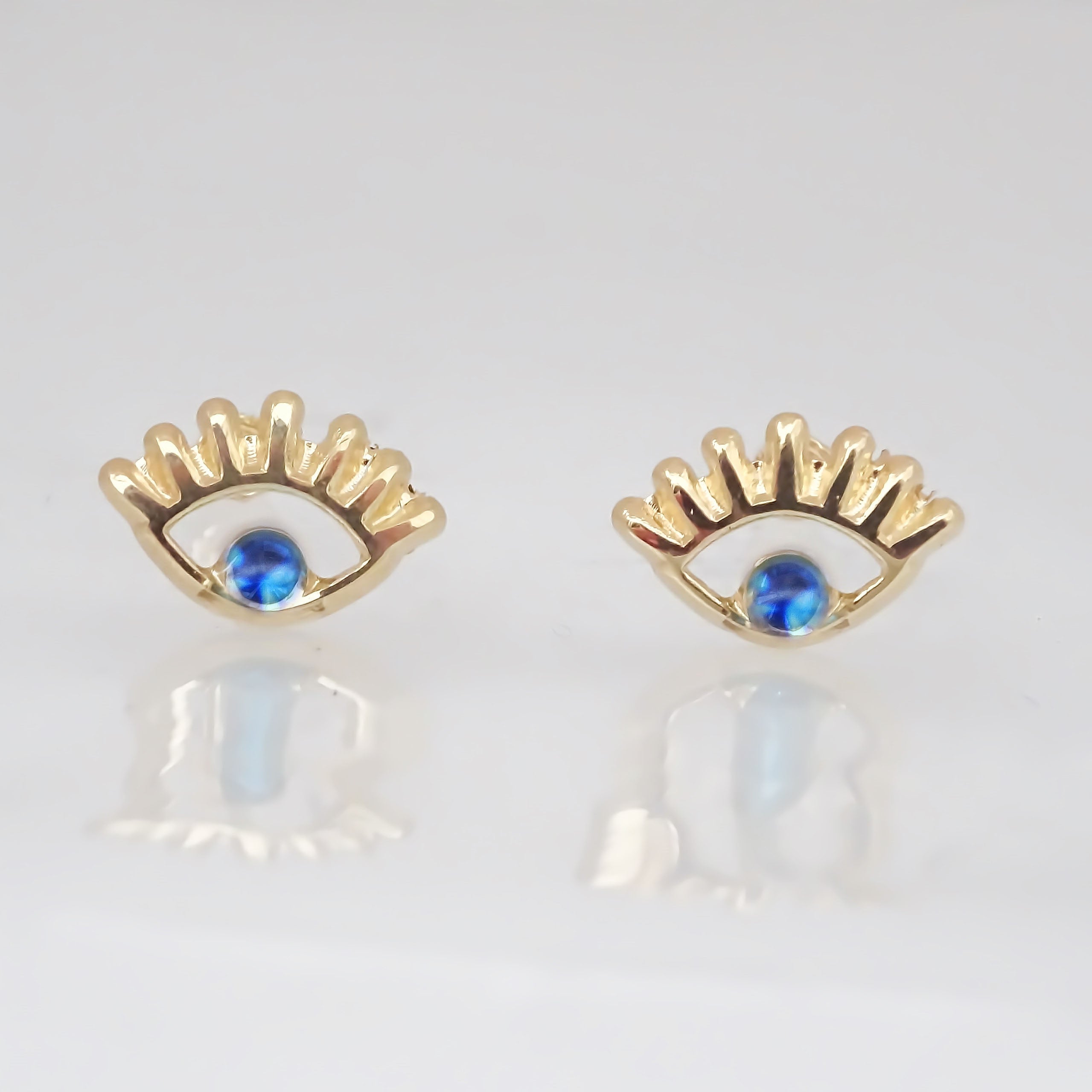 Amor Eterno - Broqueles / Ojo Turco Resaque Aretes Azul / Oro 10k
