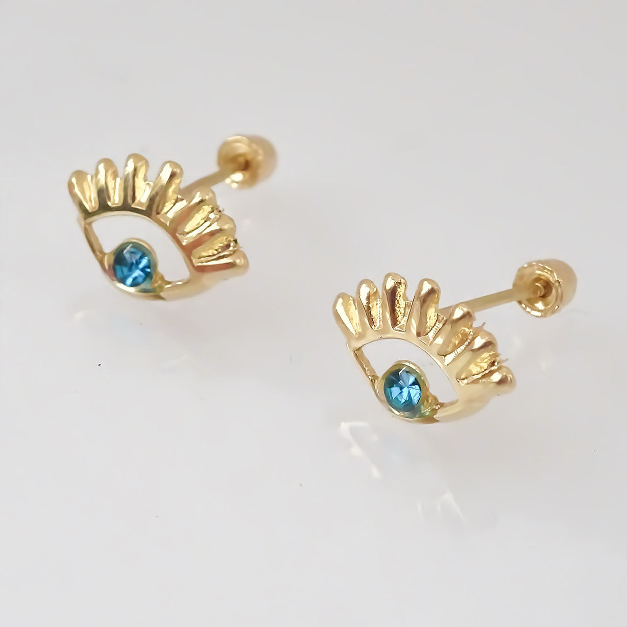 Amor Eterno - Broqueles / Ojo Turco Resaque Aretes Aqua / Oro 10k