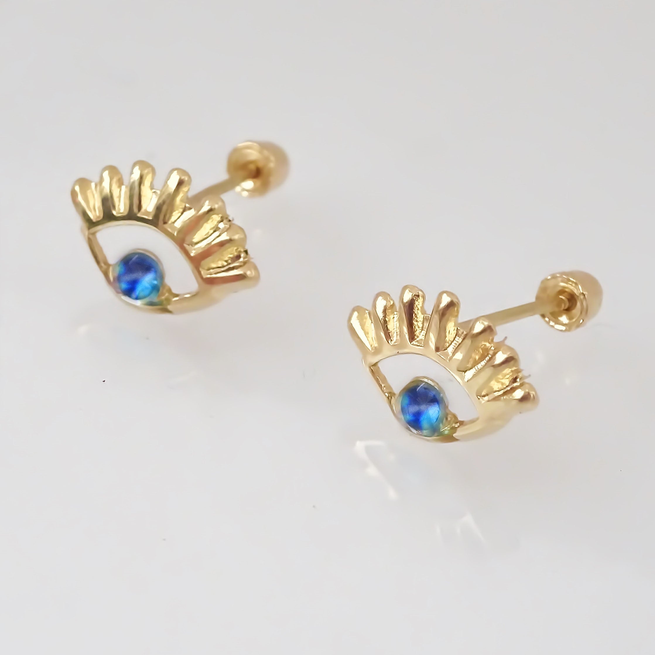 Amor Eterno - Broqueles / Ojo Turco Resaque Aretes Azul / Oro 10k